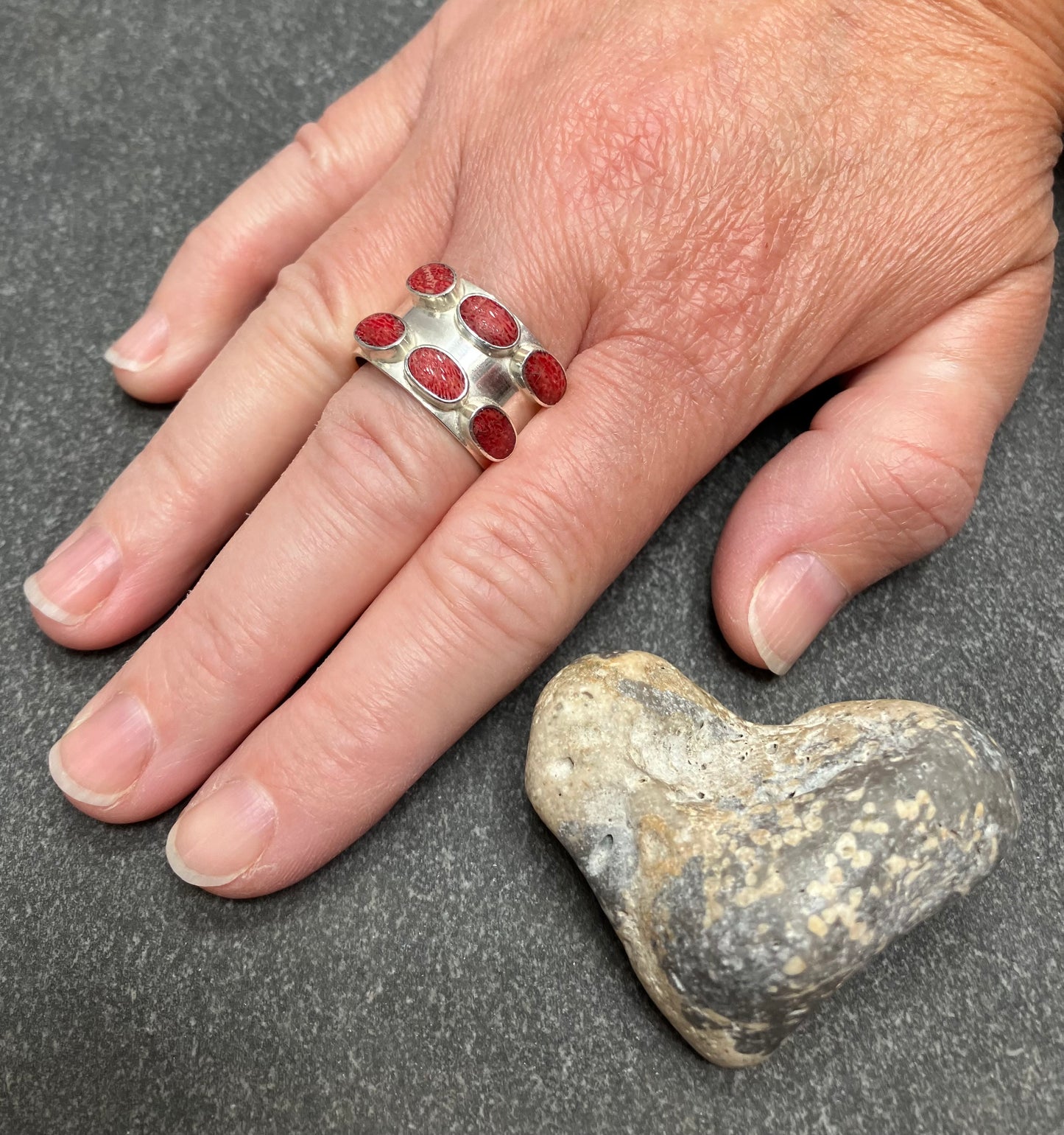 Vintage sterling silver and sponge coral ring.