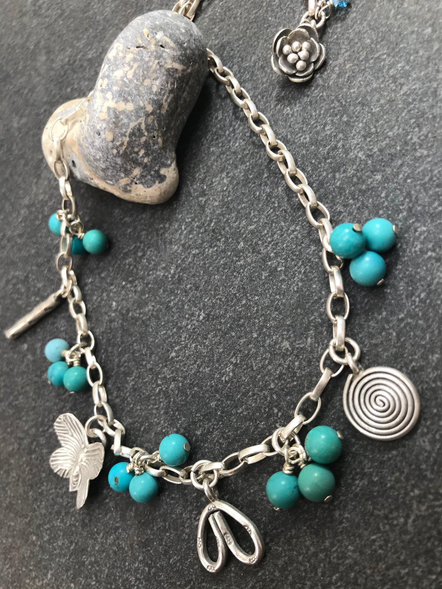 Vintage sterling silver and turquoise charm necklace