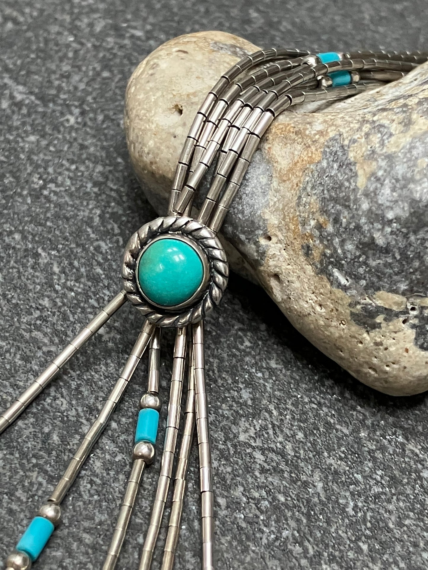 Native American liquid silver and turquoise necklace.