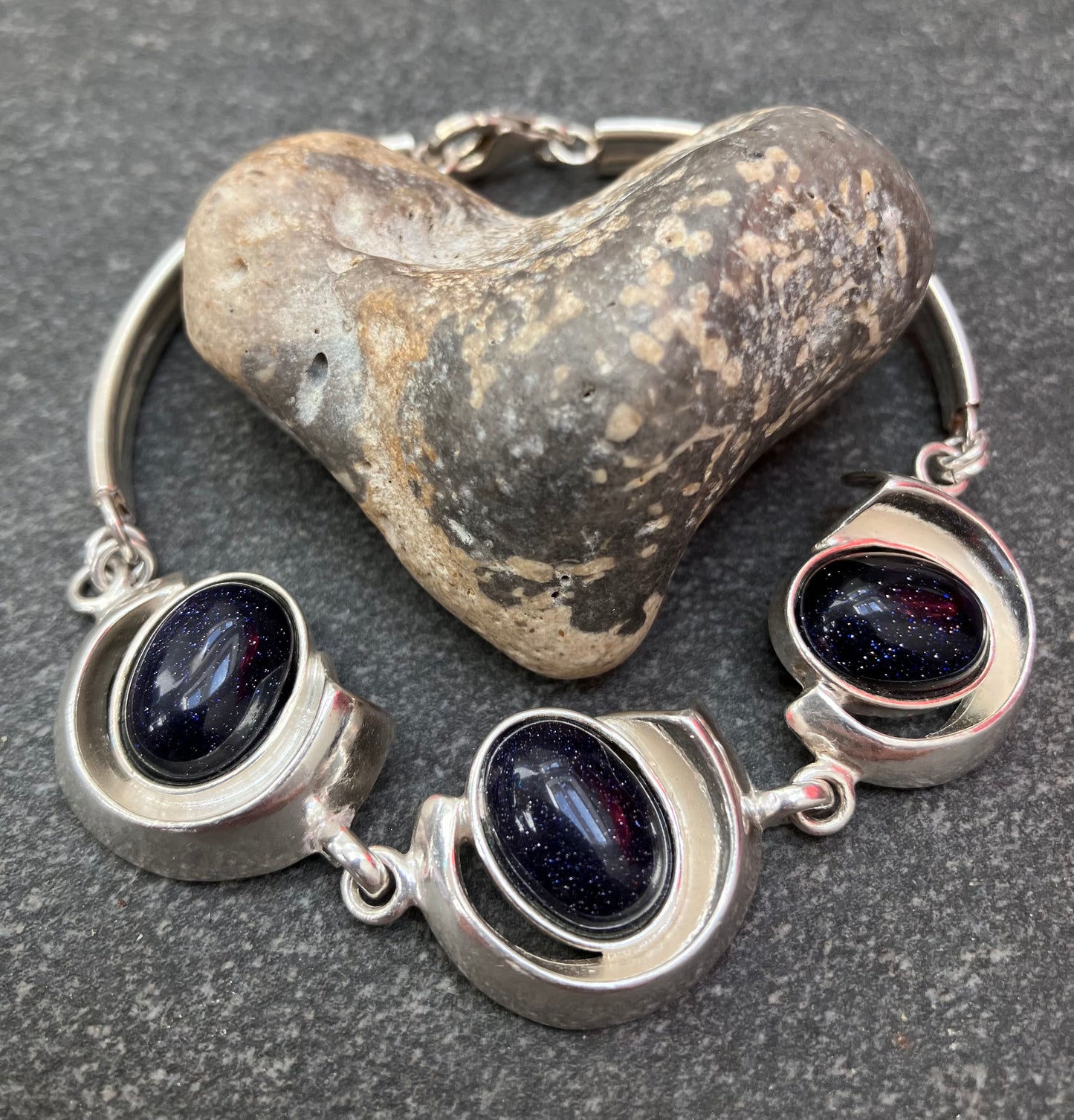 Vintage sterling silver Blue goldstone bracelet.