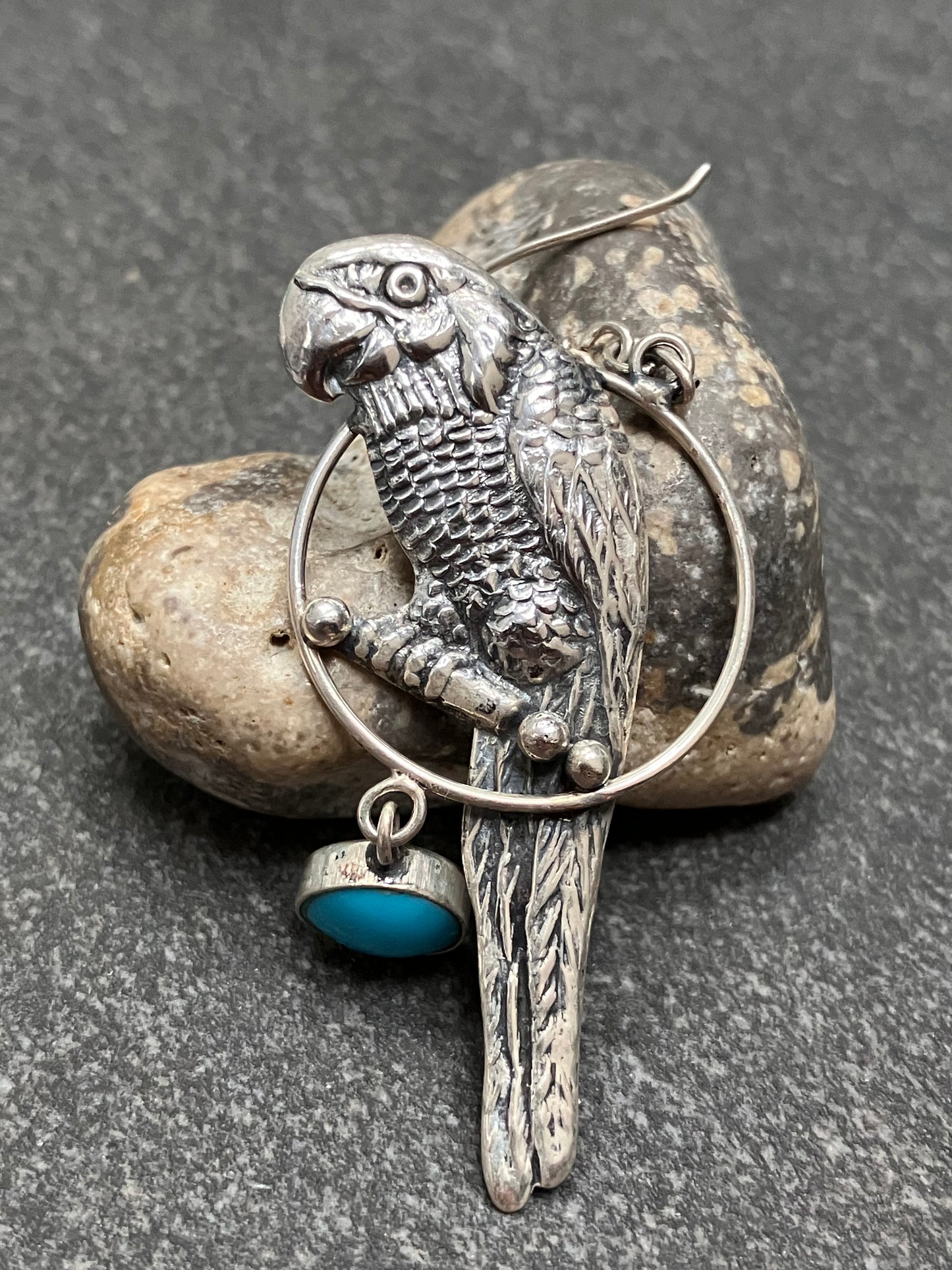 Absolutely super fun vintage sterling silver Native American parrot earrings!