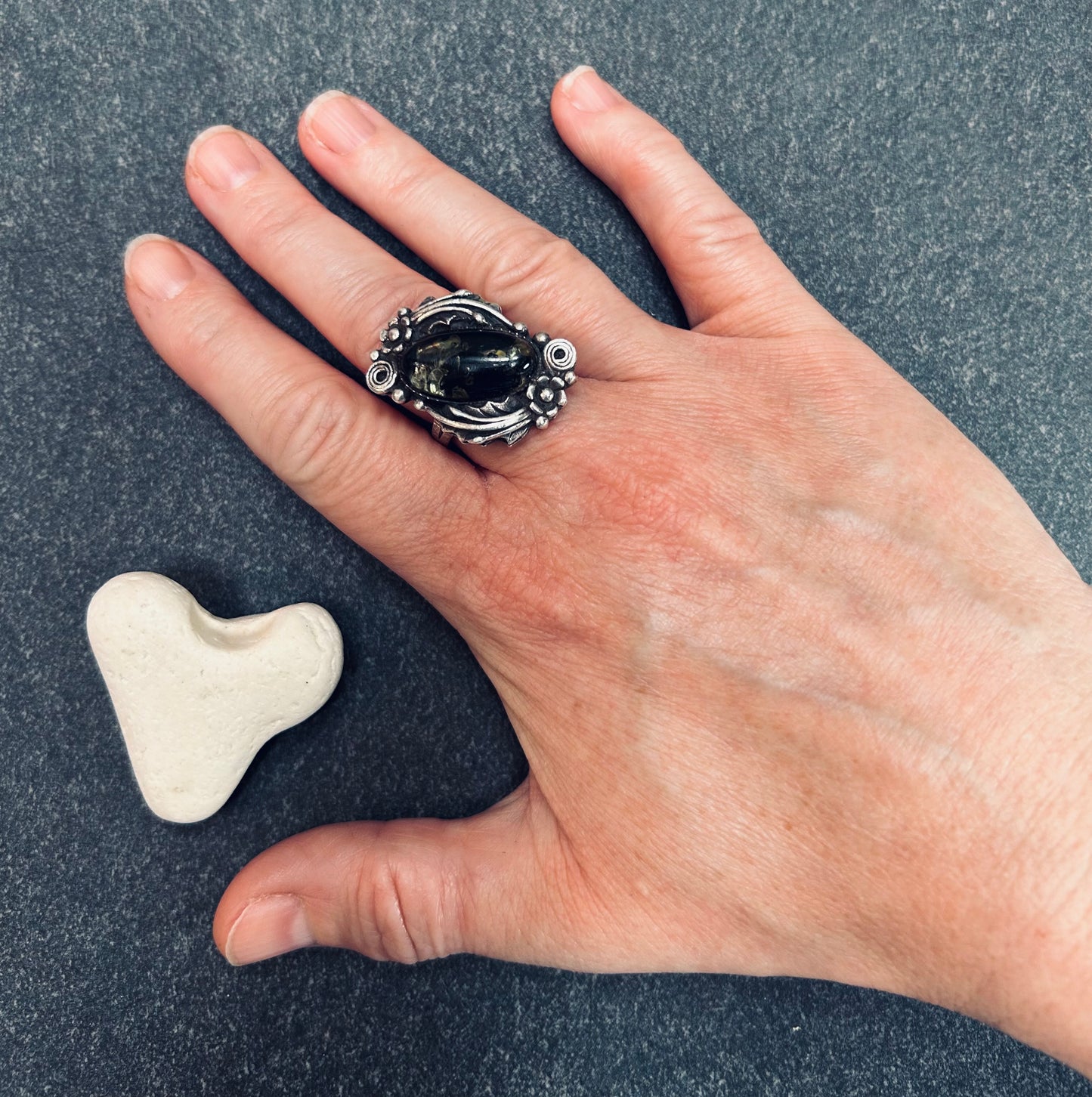 Vintage Native American green amber ring