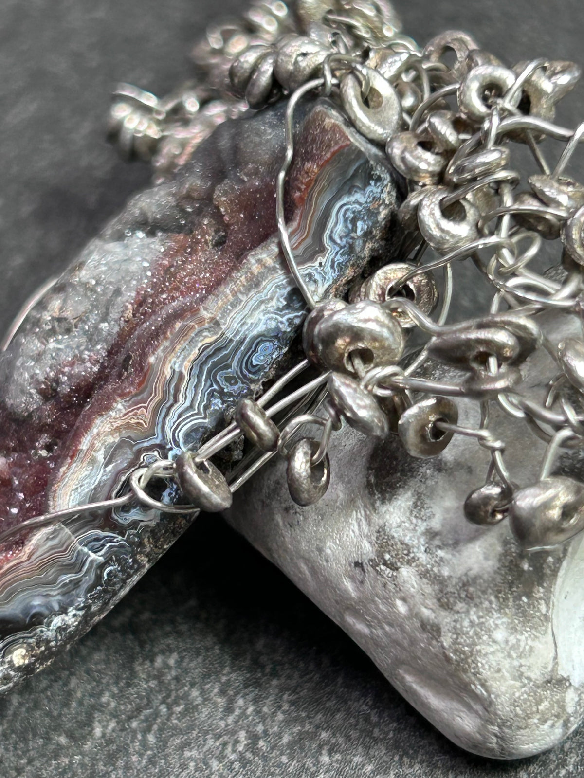 One-of-a-Kind Sculptural Sterling Silver & Ferruginous Quartz Necklace.