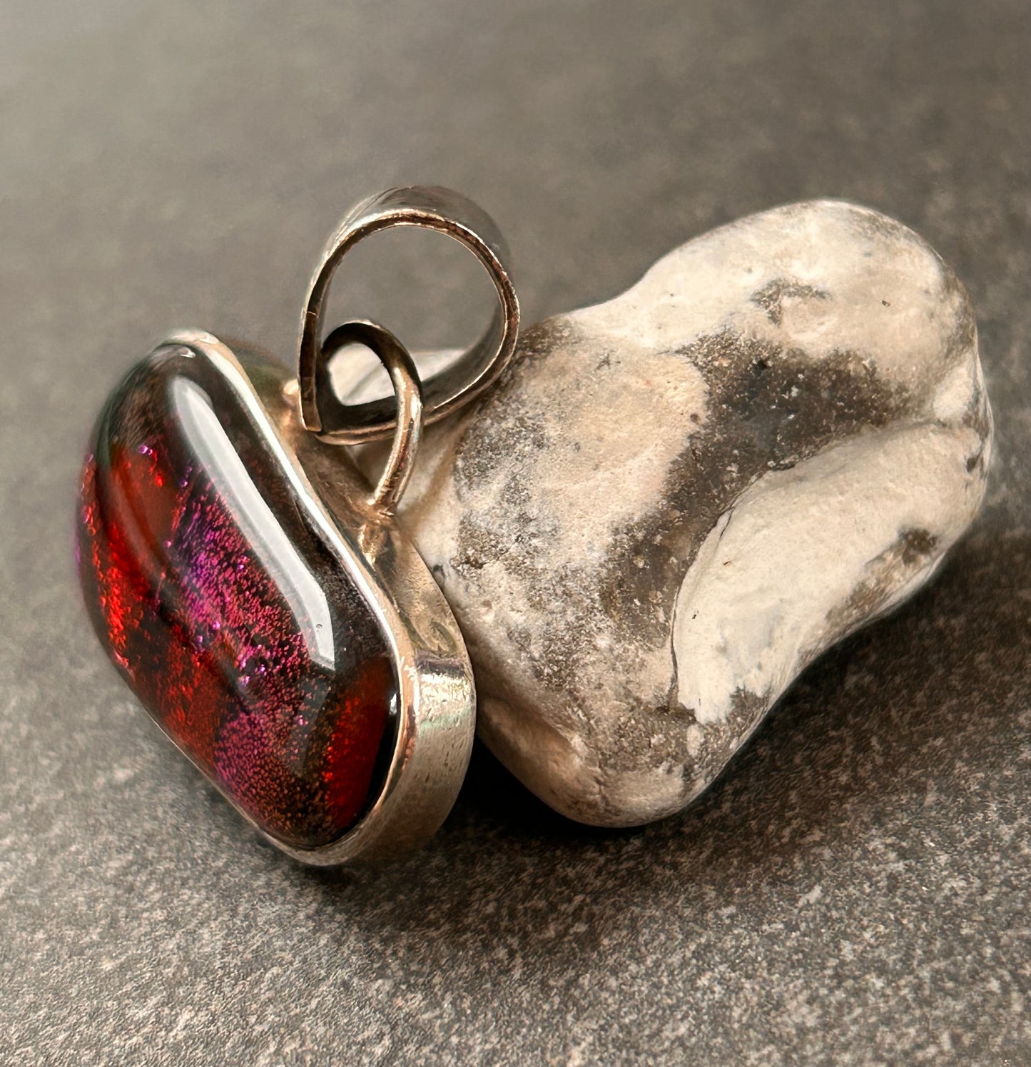 Striking vintage sterling silver dichroic glass pendant
