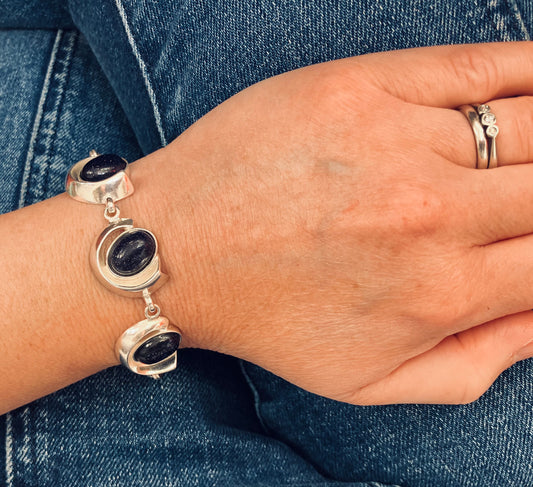 Vintage sterling silver Blue goldstone bracelet.