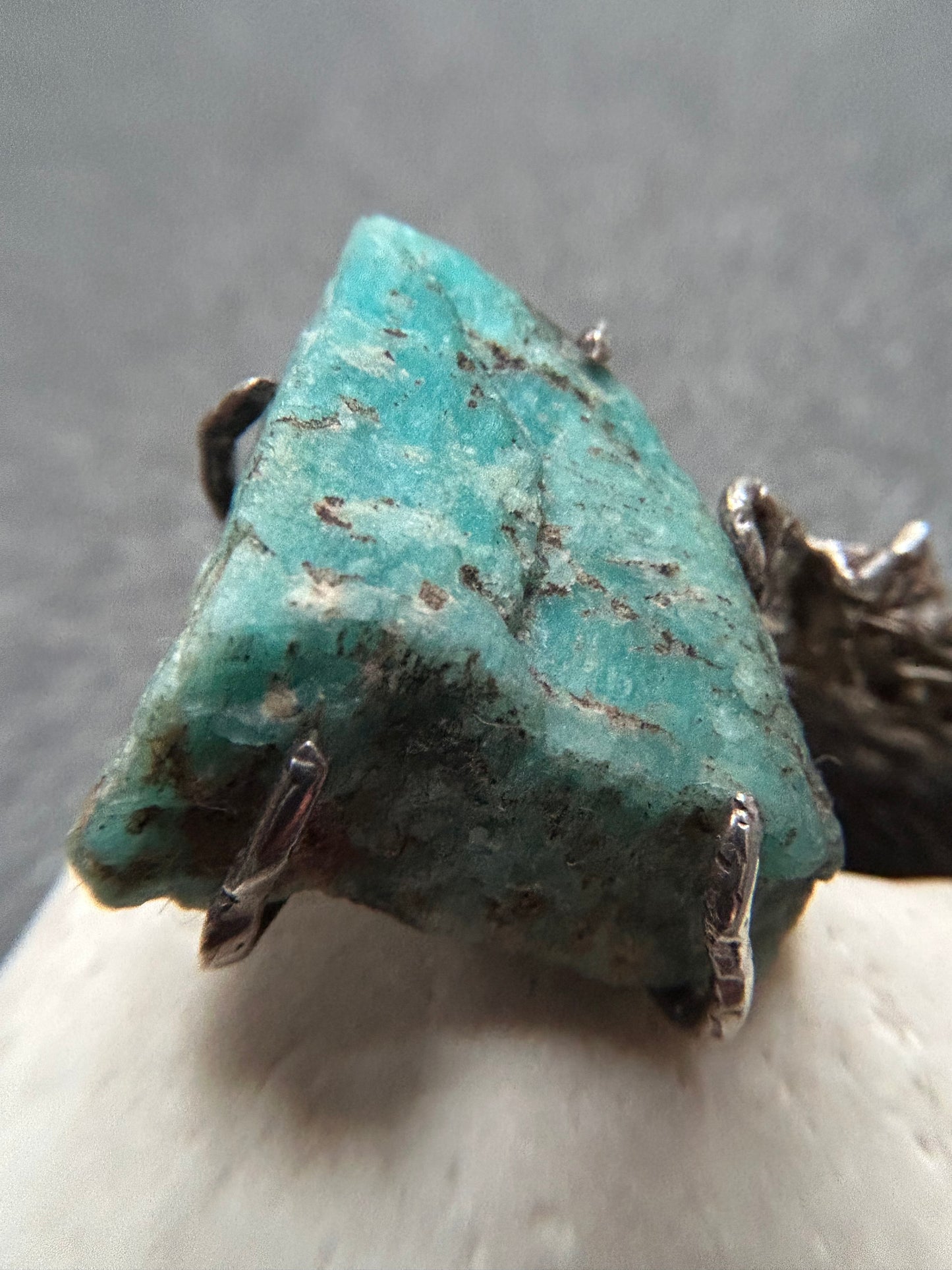 Vintage Sterling Silver & Raw Amazonite Pendant (c. 1979)