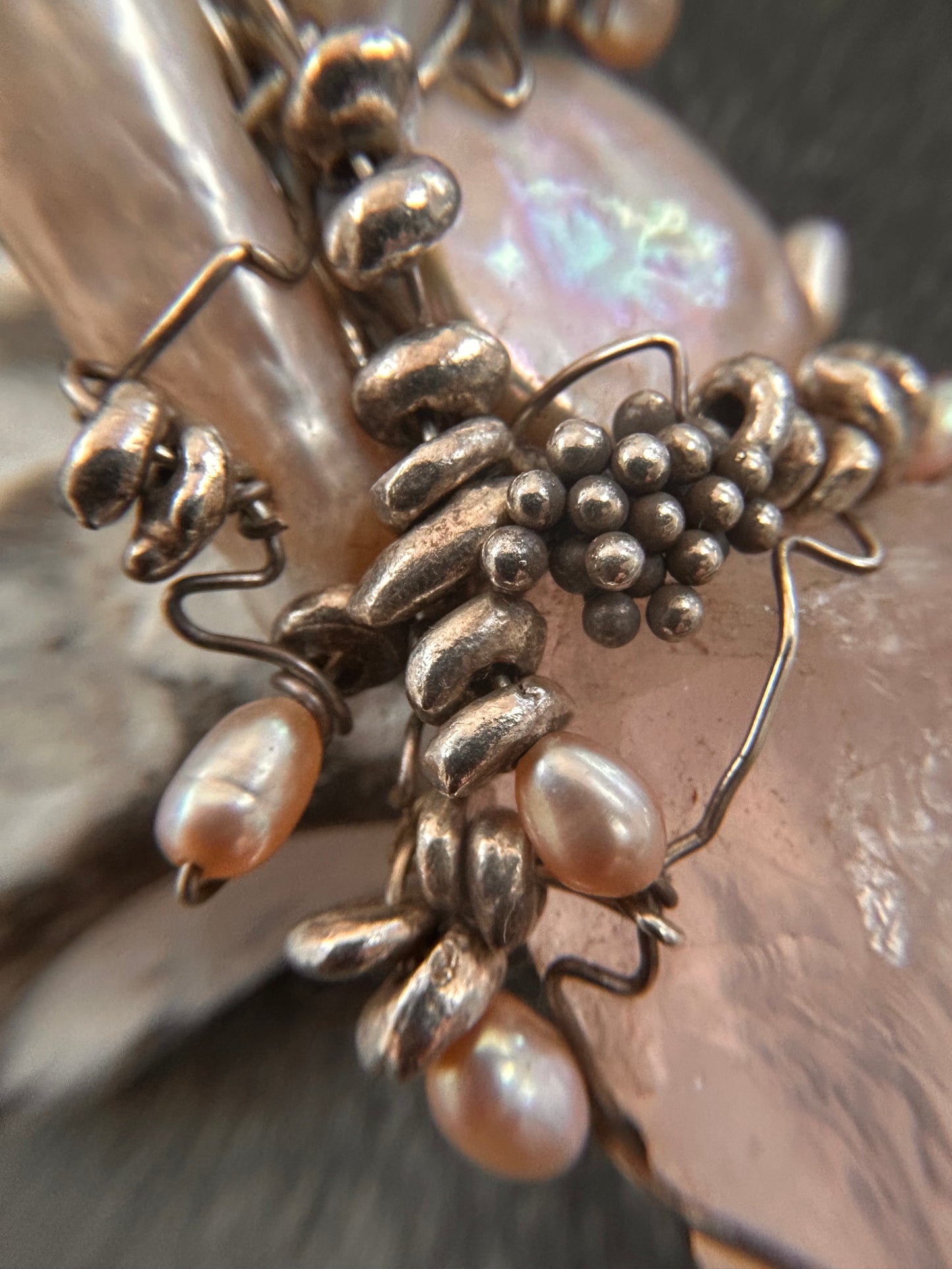 Unique Handmade Rose Quartz, Pearl and Sterling Silver Pendant