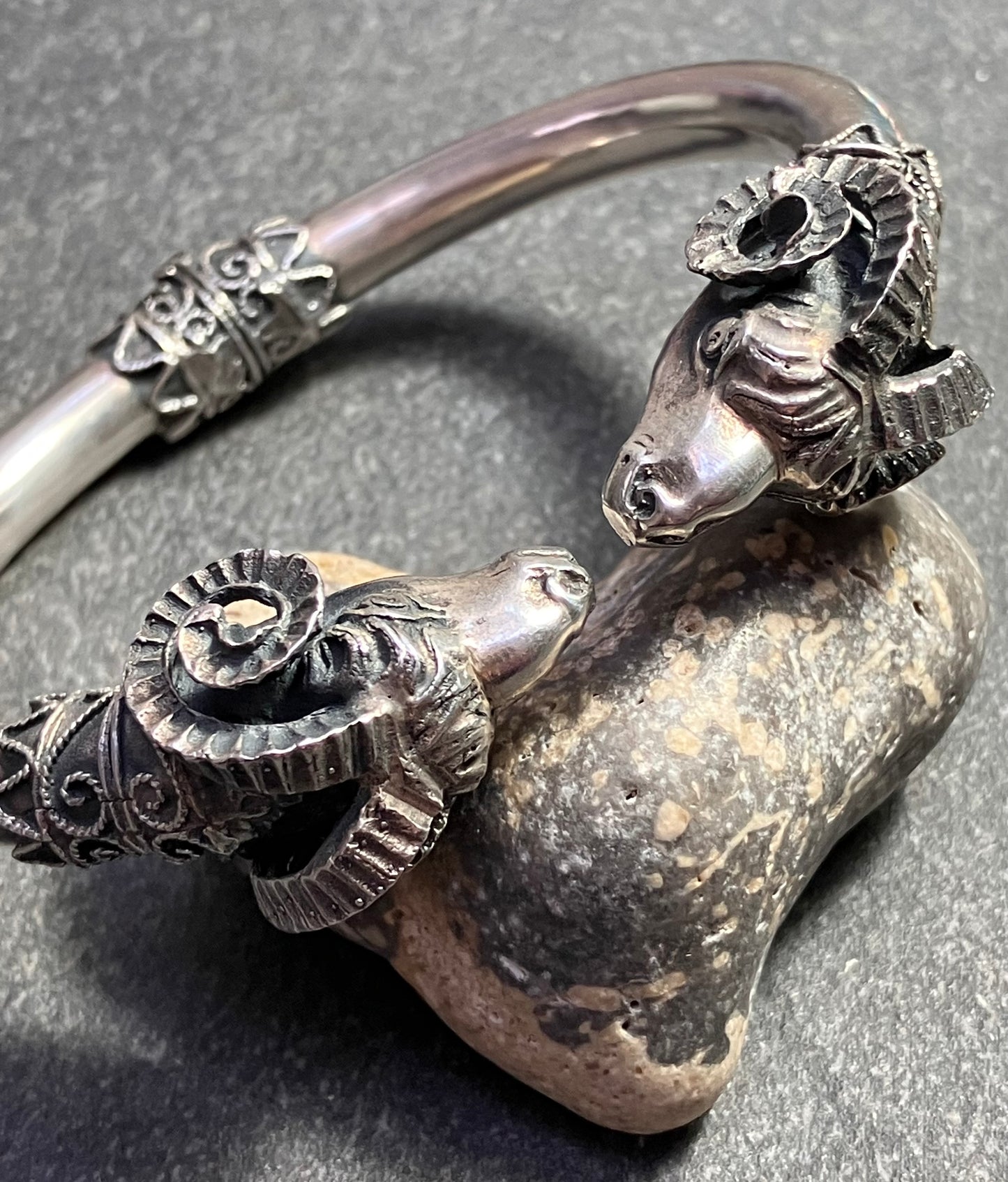 Vintage sterling silver rams head bangle.