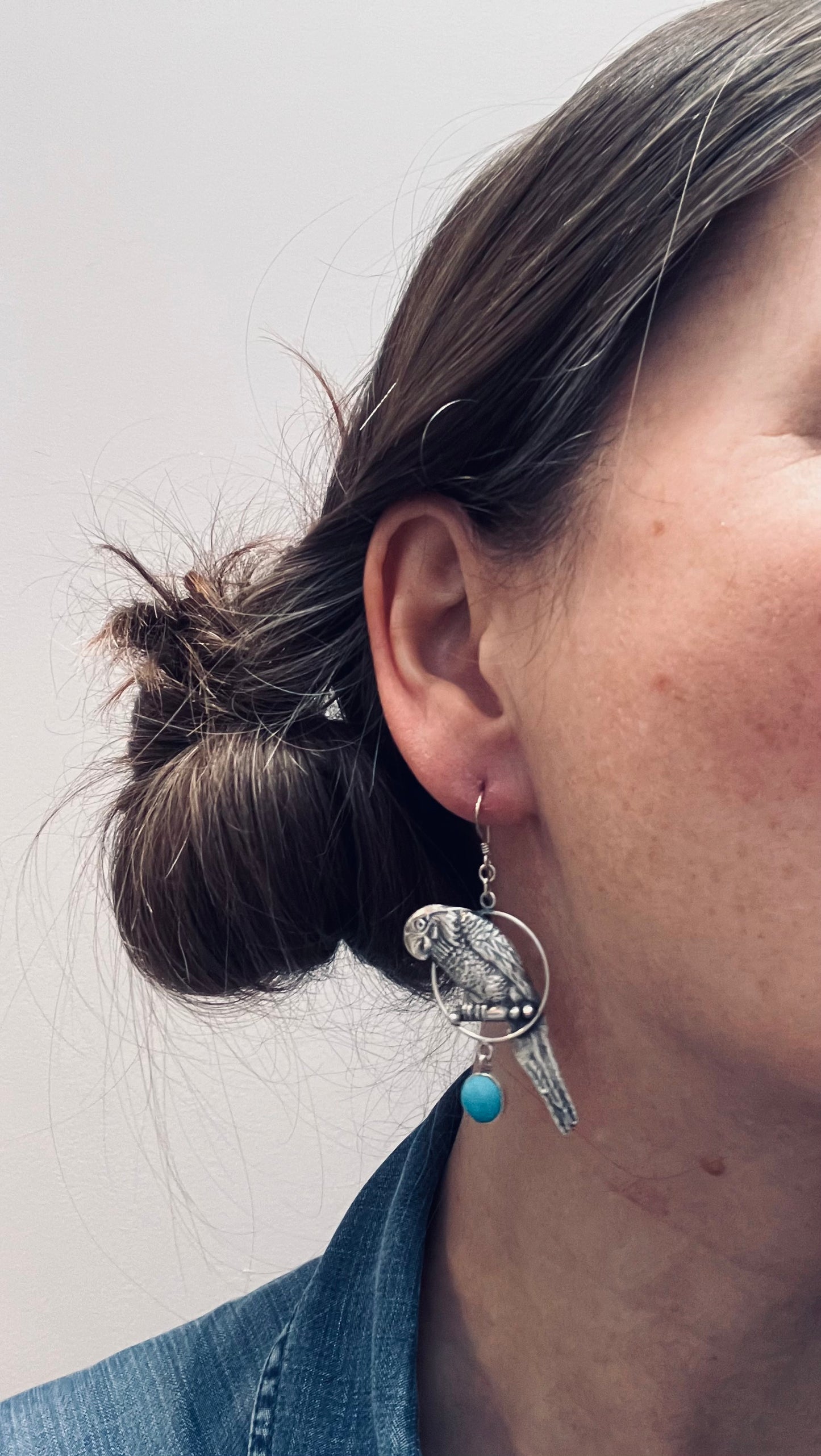 Absolutely super fun vintage sterling silver Native American parrot earrings!