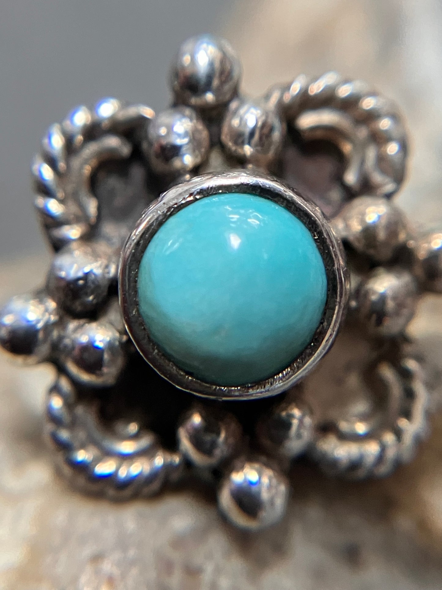 Vintage sterling silver Tibetan turquoise studs.