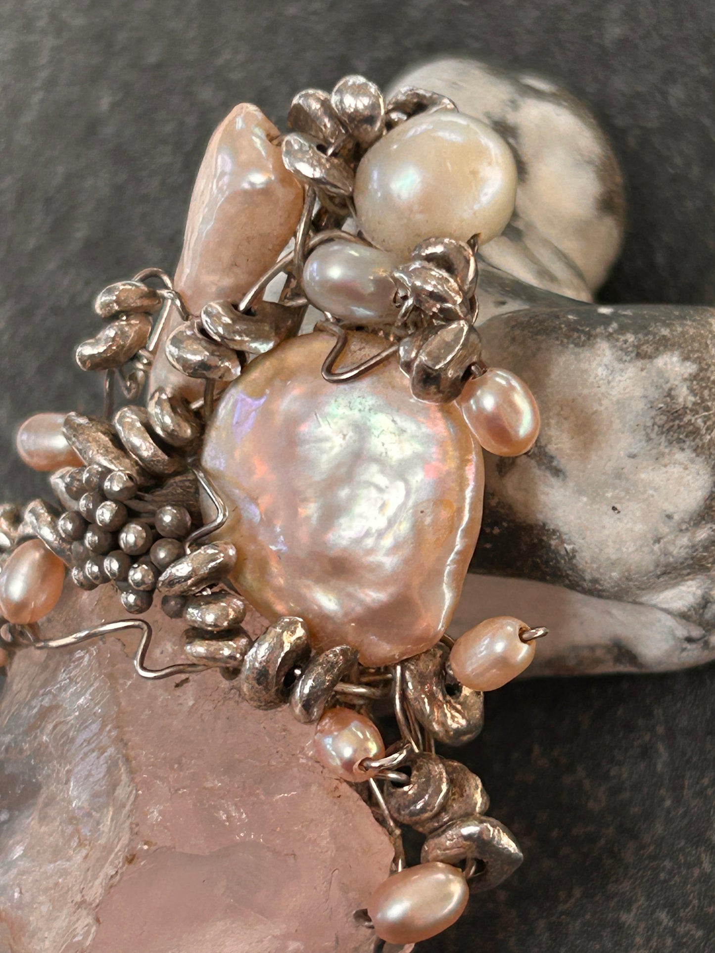 Unique Handmade Rose Quartz, Pearl and Sterling Silver Pendant