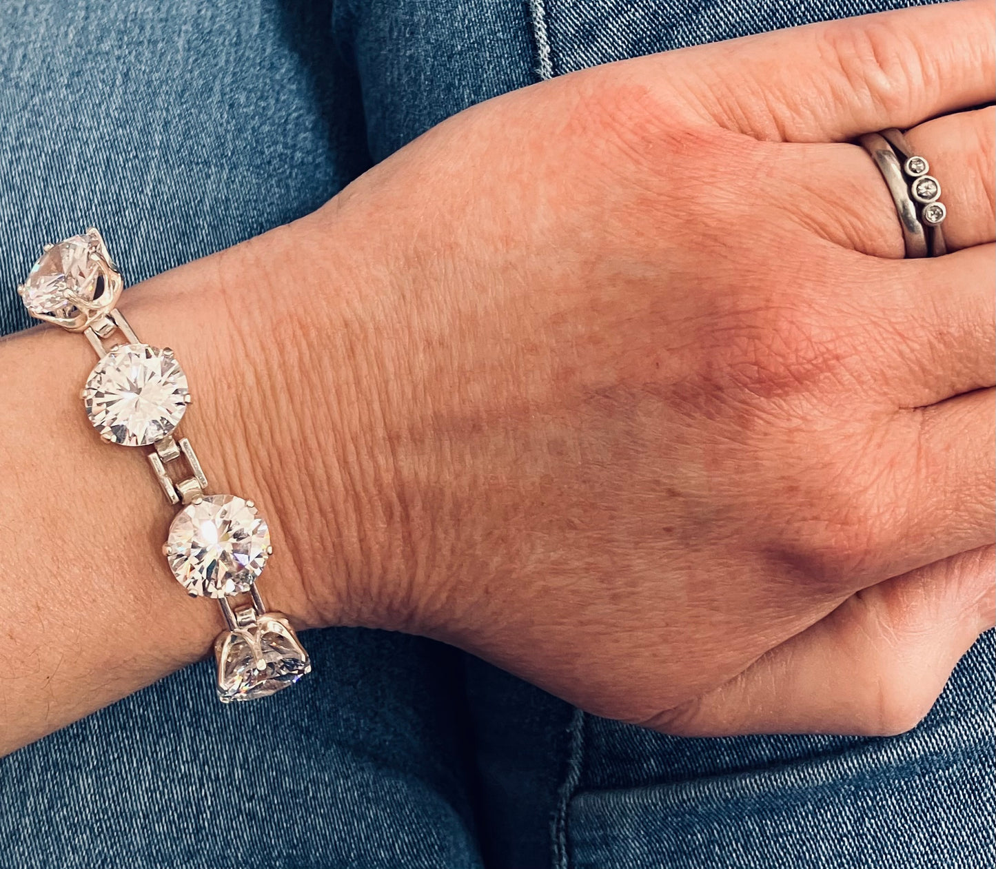 Statement vintage sterling silver and cubic zirconia bracelet.