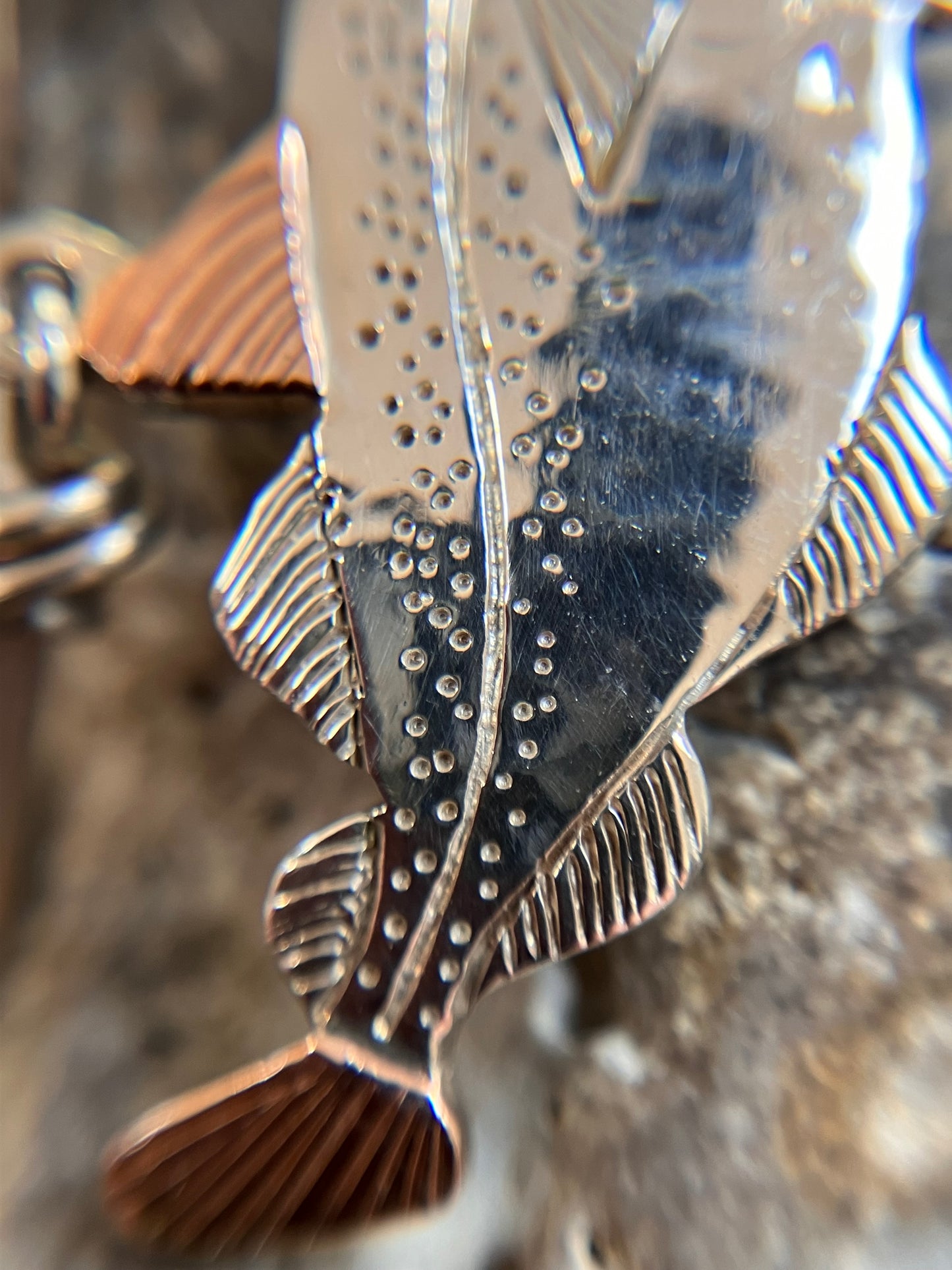 Vintage artisan sterling silver and brass fish earrings. 2012