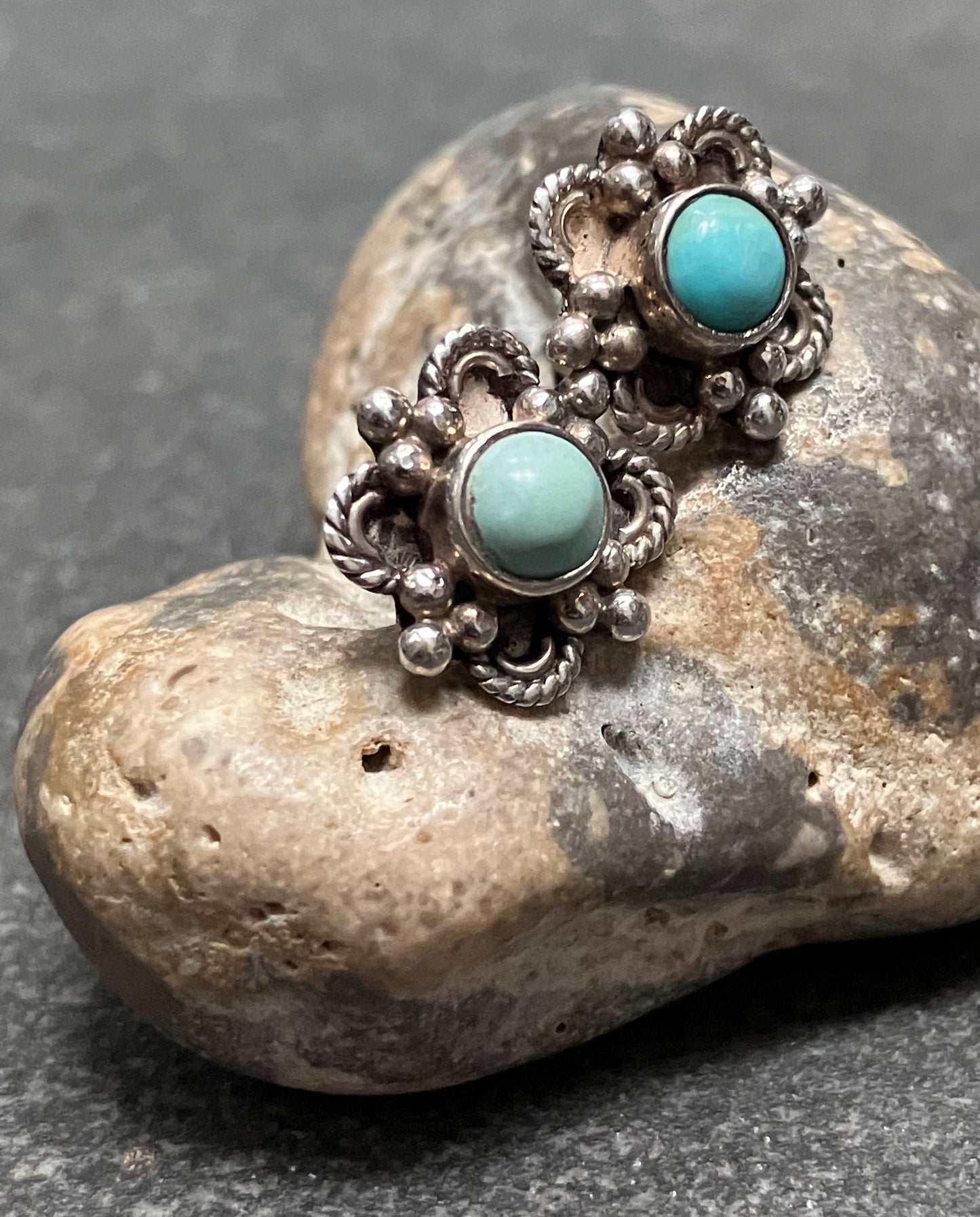 Vintage sterling silver Tibetan turquoise studs.