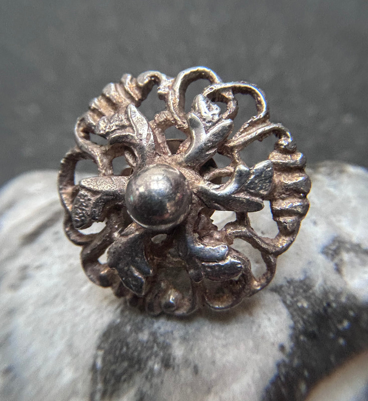 Vintage Sterling Silver Floral Screw-Back Earrings