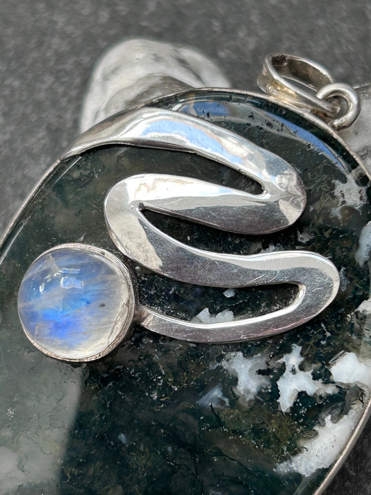 Moss Agate & Moonstone Statement Pendant