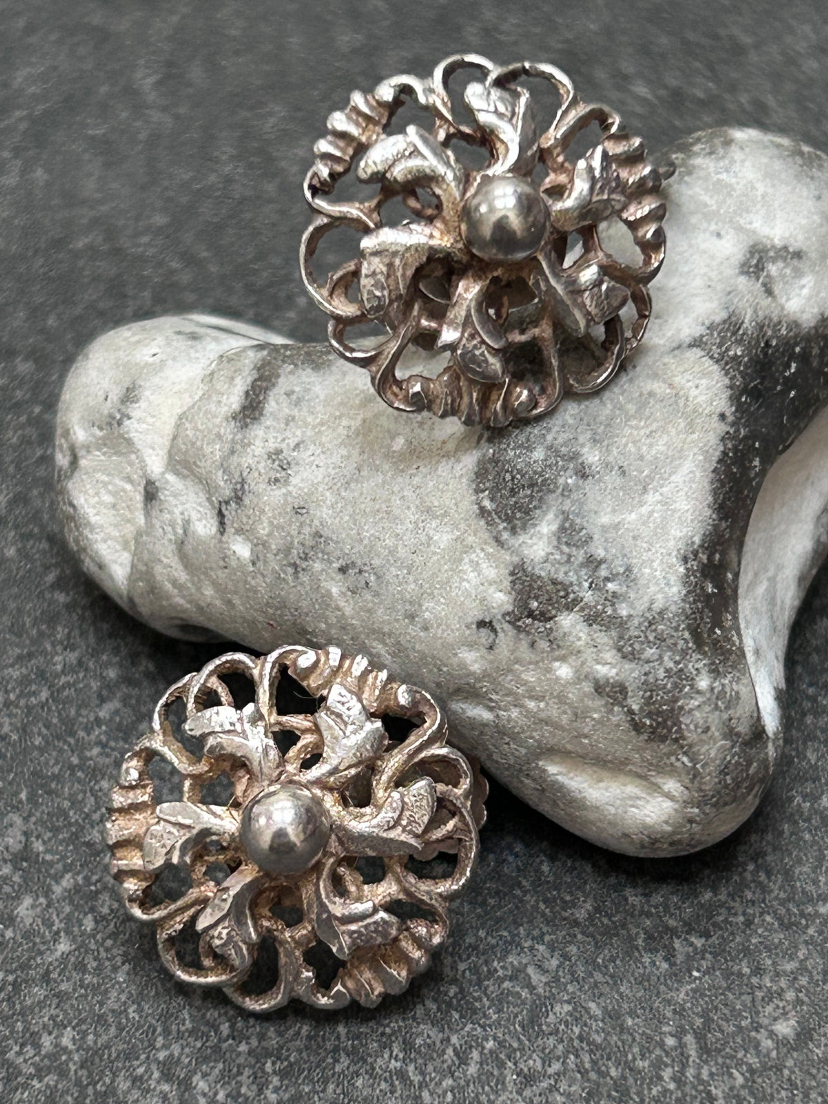 Vintage Sterling Silver Floral Screw-Back Earrings