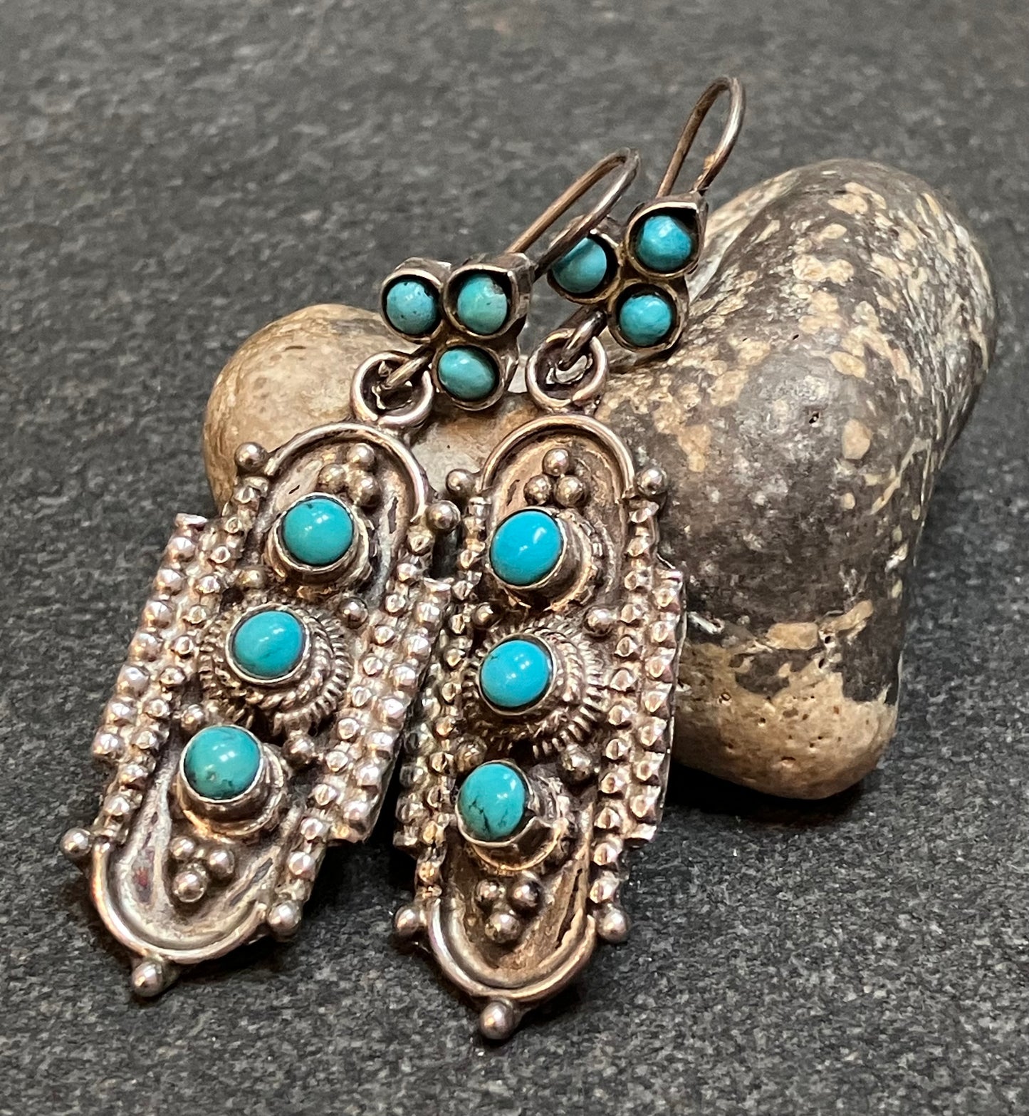 Vintage Tibetan sterling silver and turquoise earrings