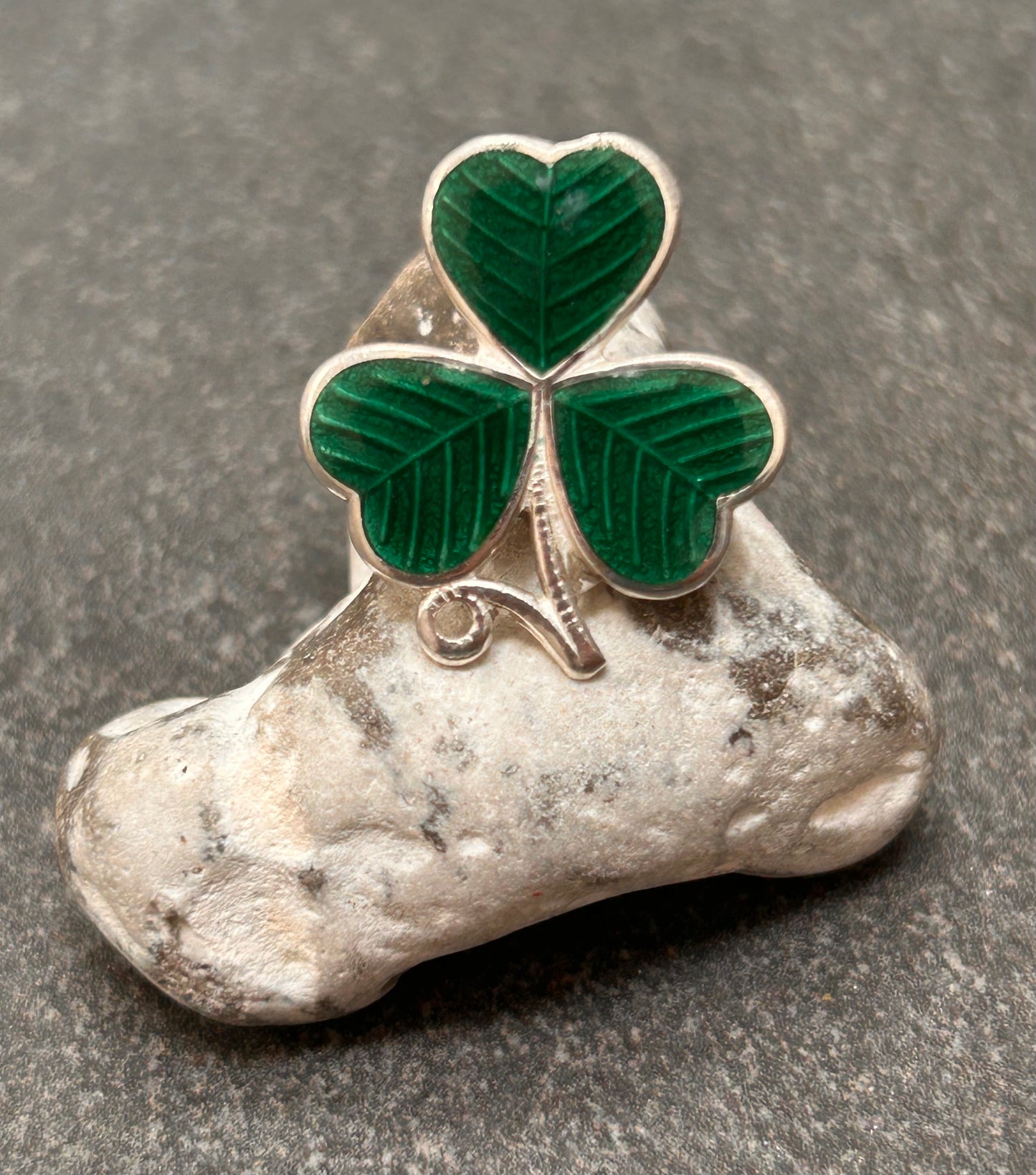 Vintage Sterling Silver Enamel Three-Leaf Clover Brooch