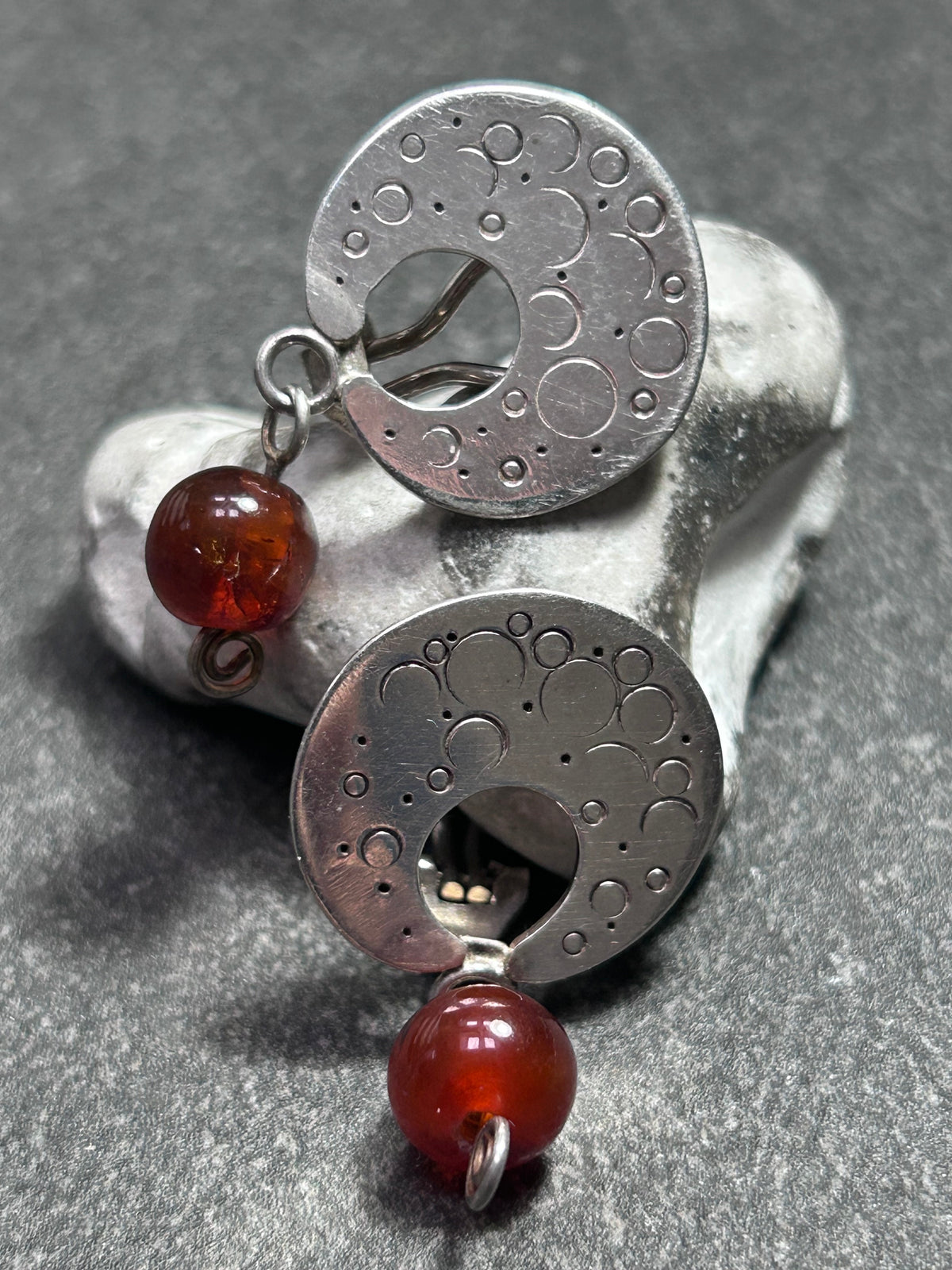 Vintage Sterling Silver & Amber Drop Clip Earrings – Hallmarked London, 1993
