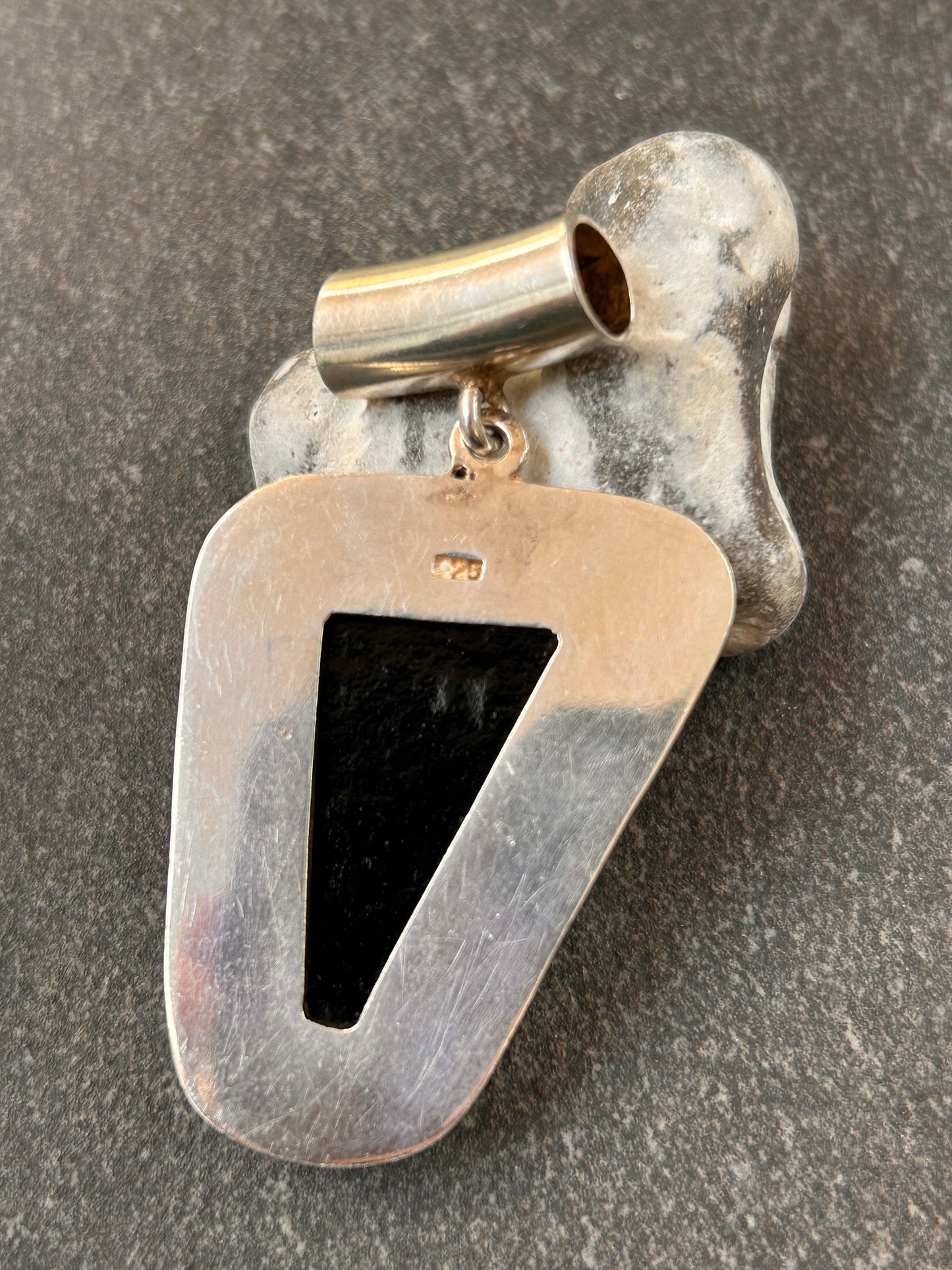 A striking vintage sterling silver dichroic glass pendant in an exceptional large statement size