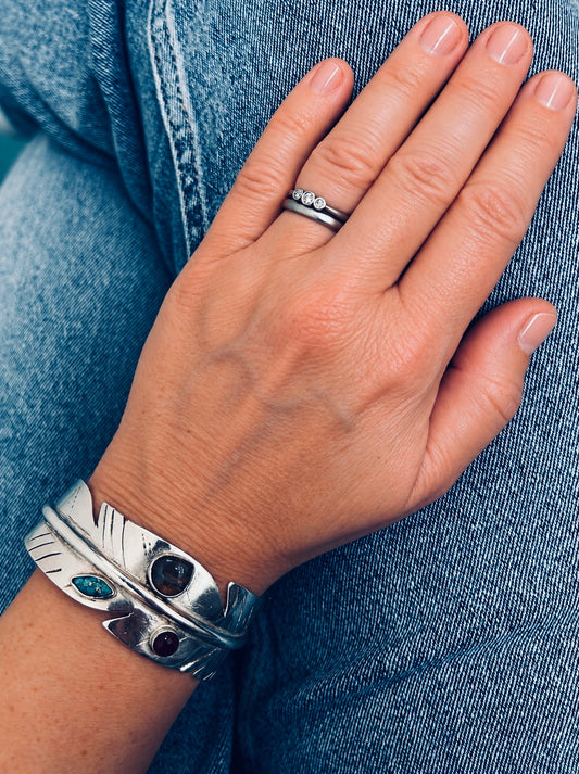 One-of-a-Kind Artisan vintage sterling Feather Bangle