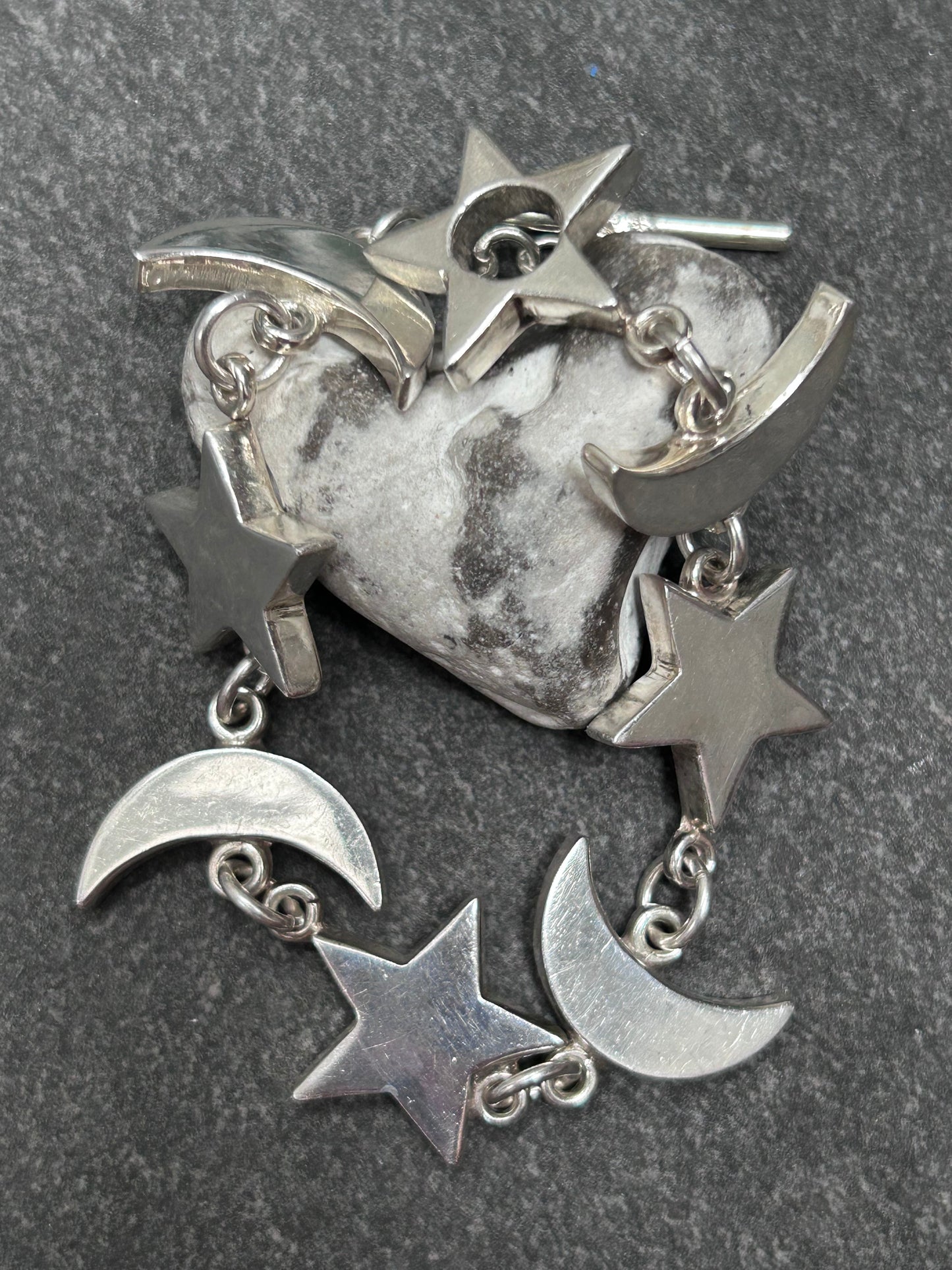 Vintage sterling silver moon & star Mexican bracelet