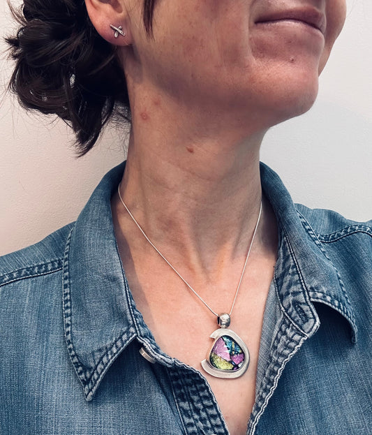 Vintage Sterling Silver & Dichroic Glass Pendant