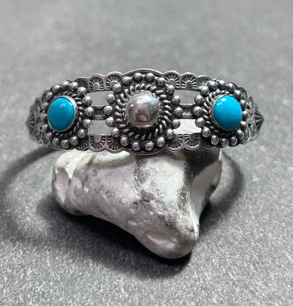Vintage Sterling Silver & Turquoise Native American Statement Cuff