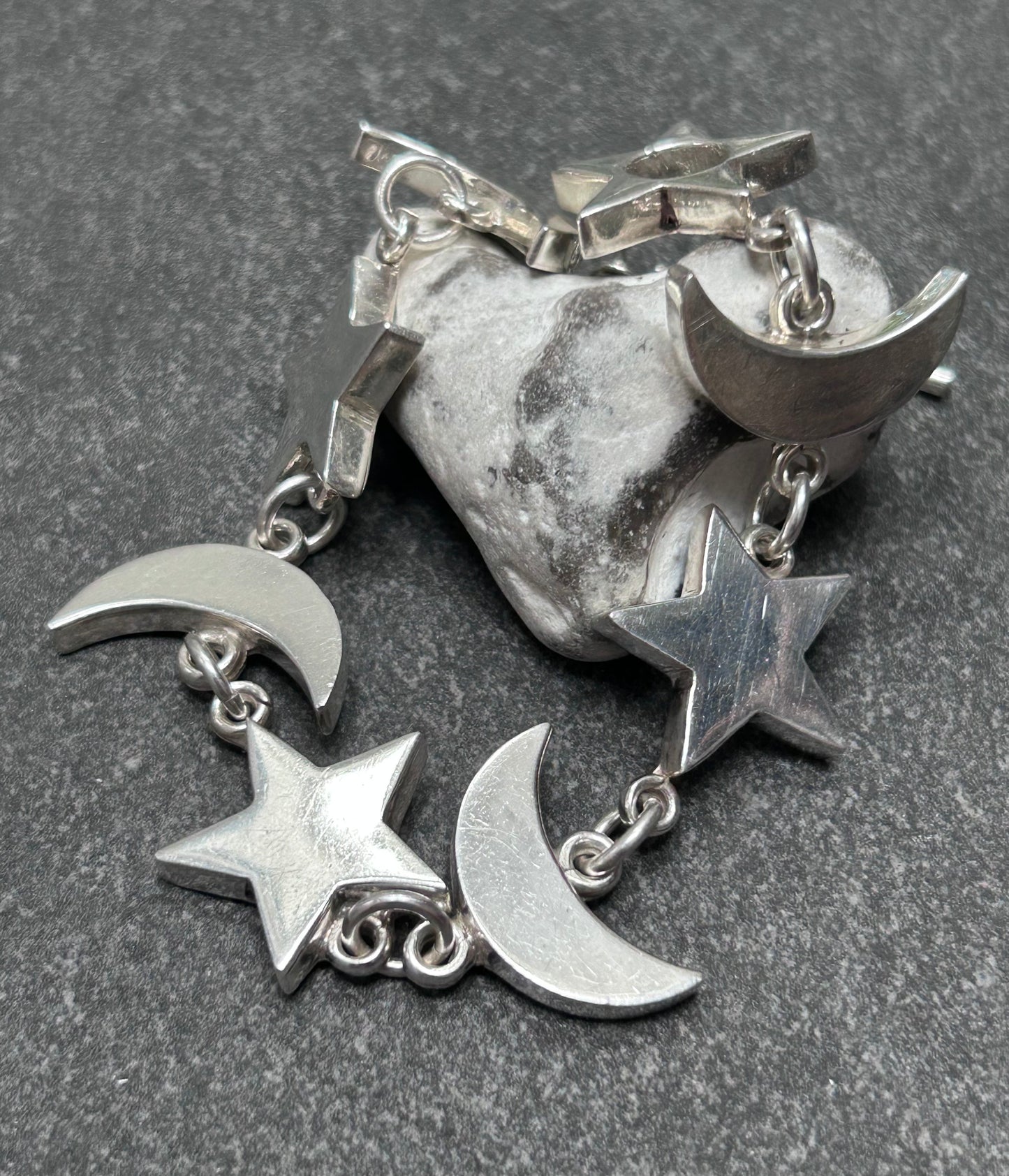 Vintage sterling silver moon & star Mexican bracelet