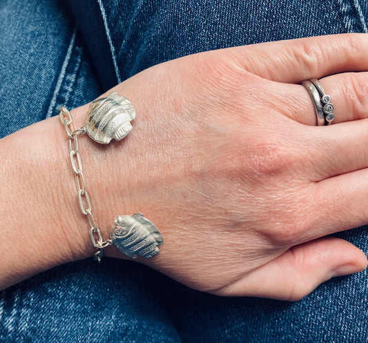 Vintage sterling silver fish charm bracelet.