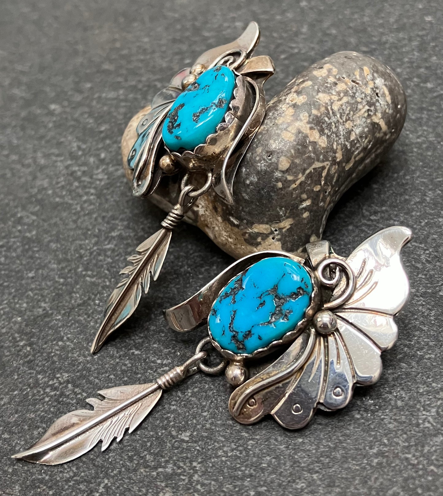 Spectacular vintage Native American sterling and turquoise earrings