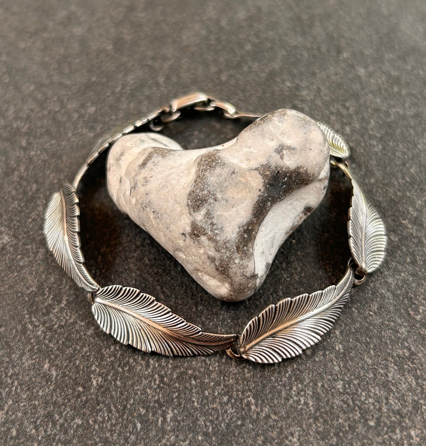 Vintage sterling silver feather — or perhaps leaf — bracelet, depending on your interpretation!