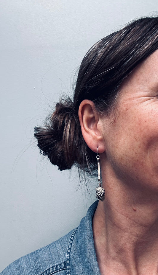 These striking vintage earrings feature gleaming Pyrite (Fool’s Gold) stones