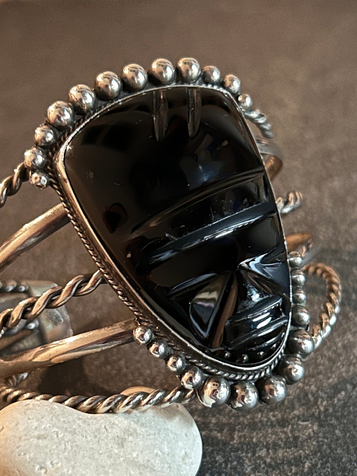 Spectacular Vintage Mexican Sterling Silver Warrior Bangle