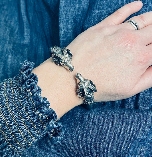 Vintage sterling silver rams head bangle.