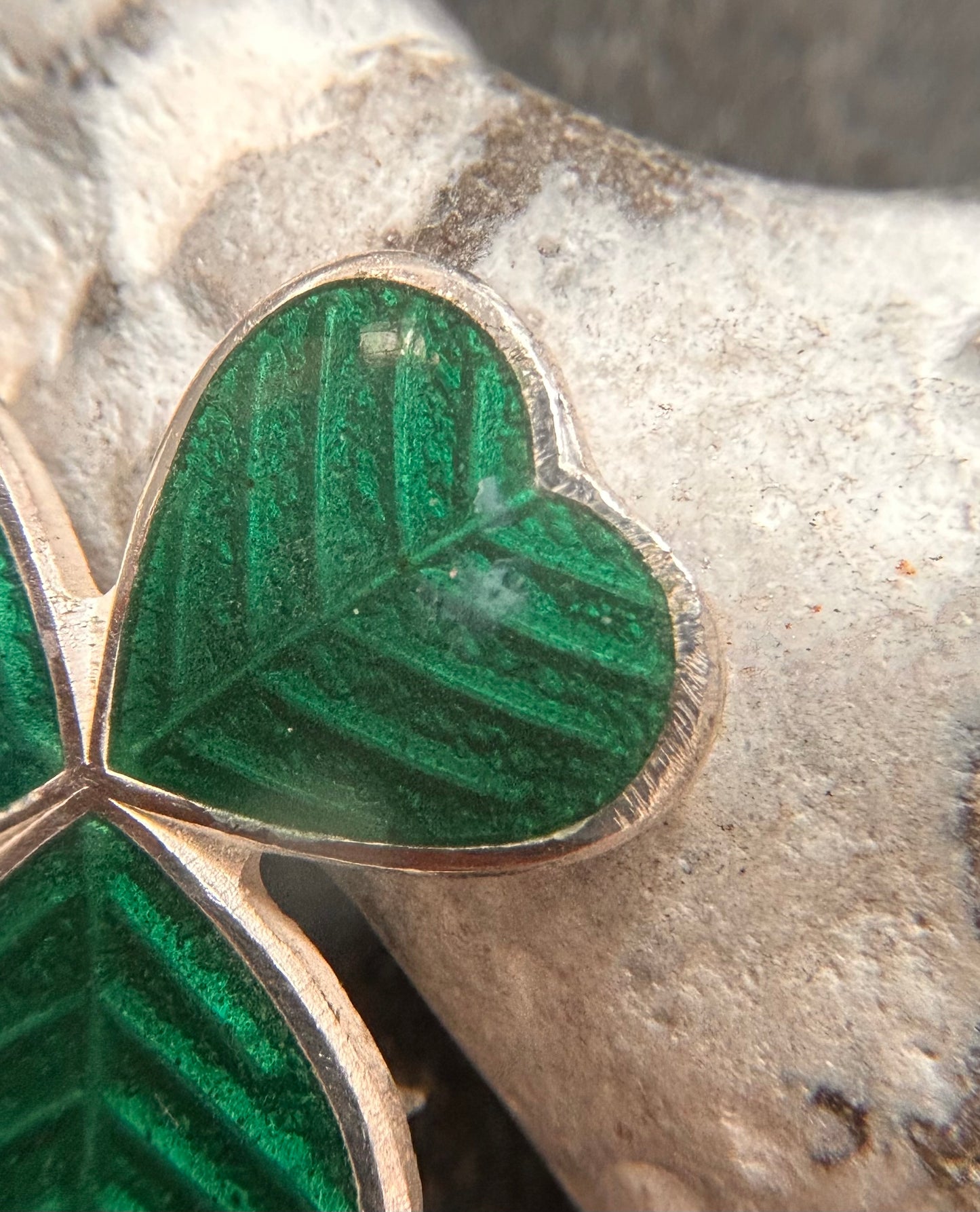 Vintage Sterling Silver Enamel Three-Leaf Clover Brooch