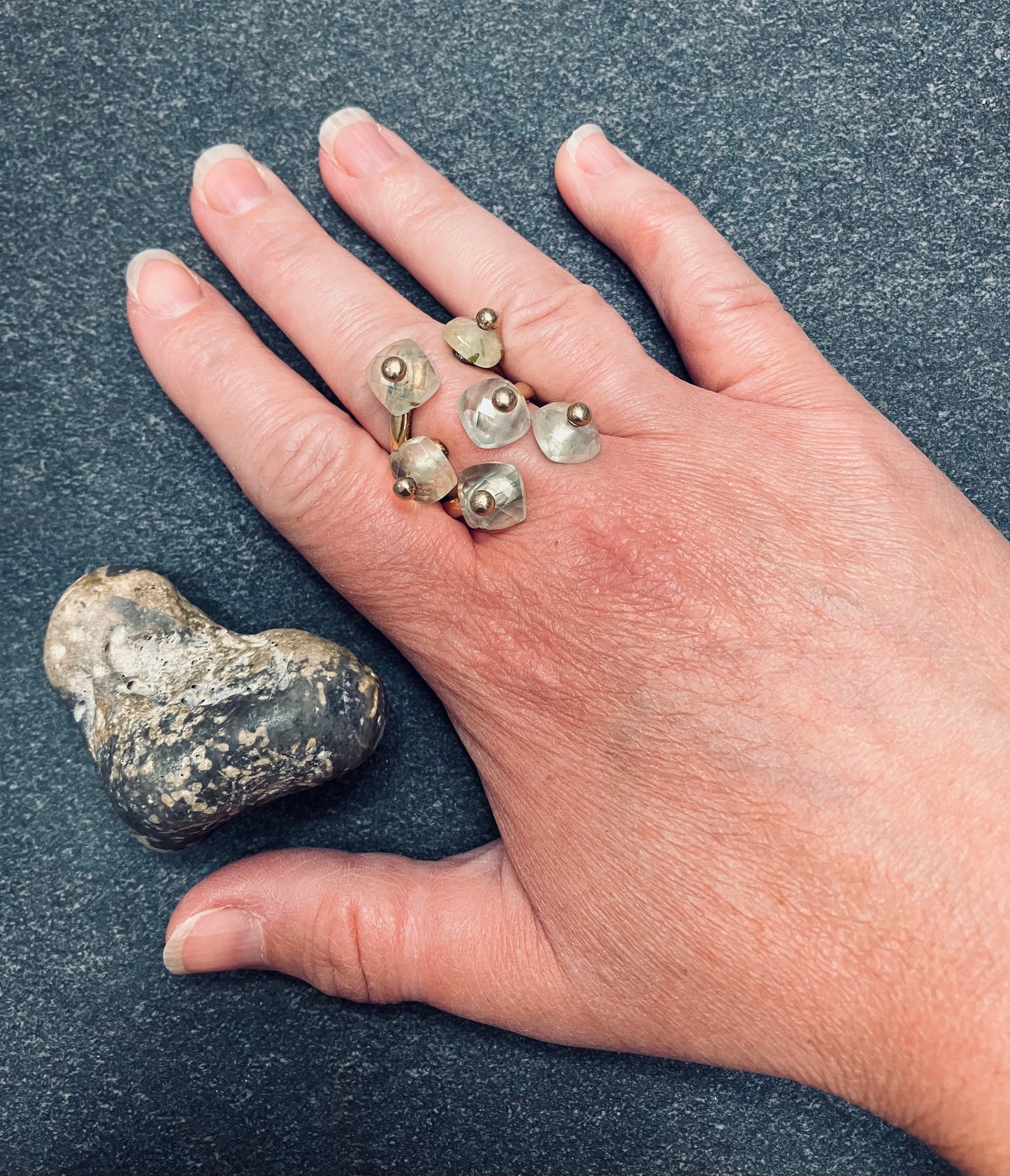 Vintage sterling silver and Prehnite ring.