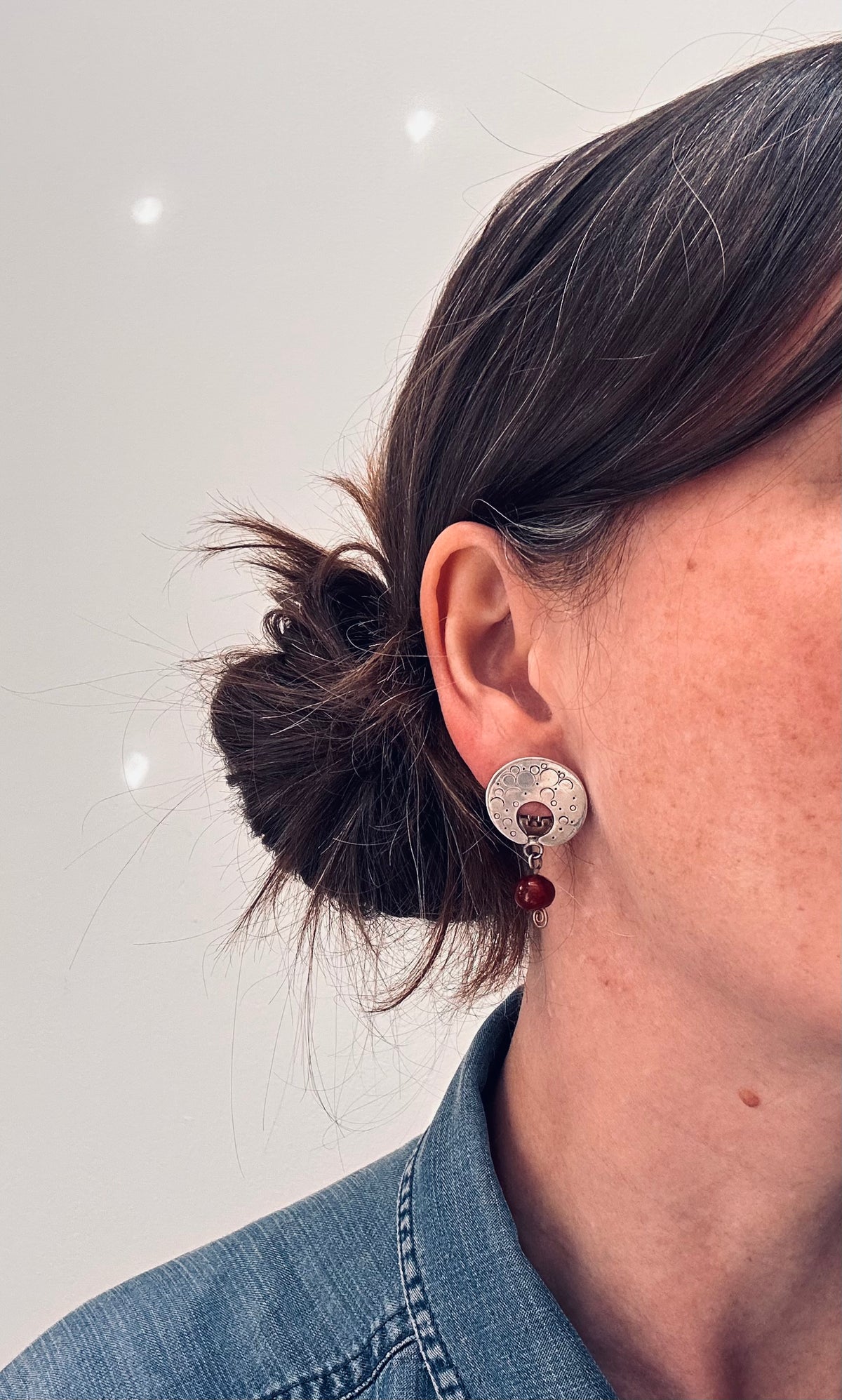 Vintage Sterling Silver & Amber Drop Clip Earrings – Hallmarked London, 1993