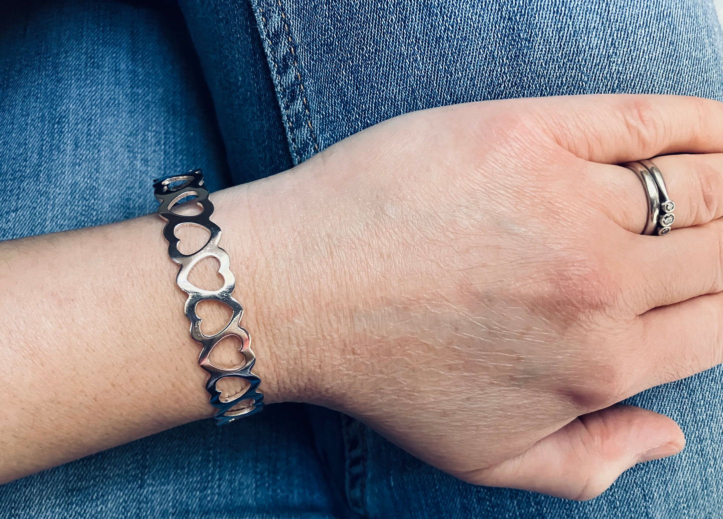 Vintage sterling silver heart bangle.