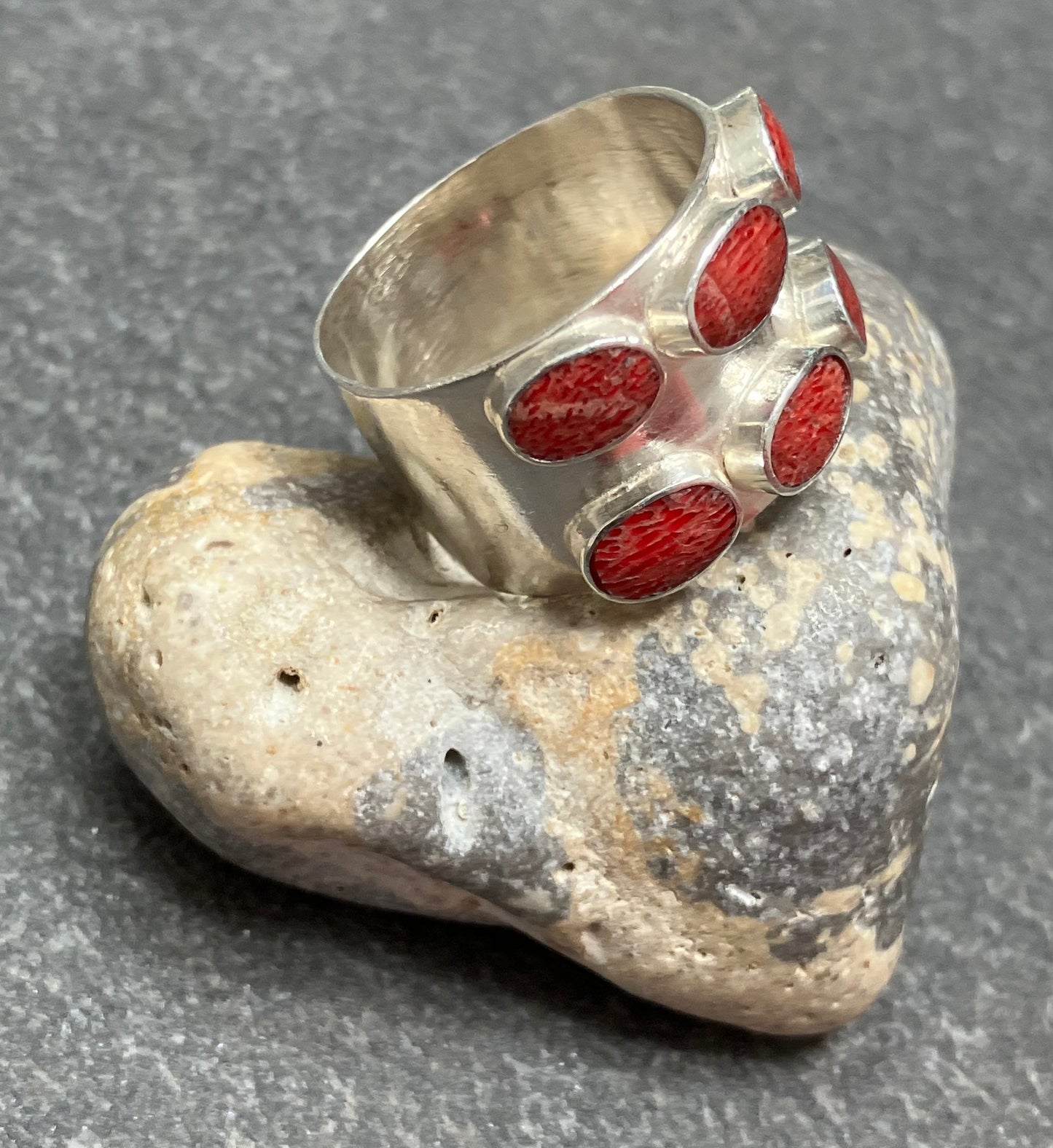 Vintage sterling silver and sponge coral ring.