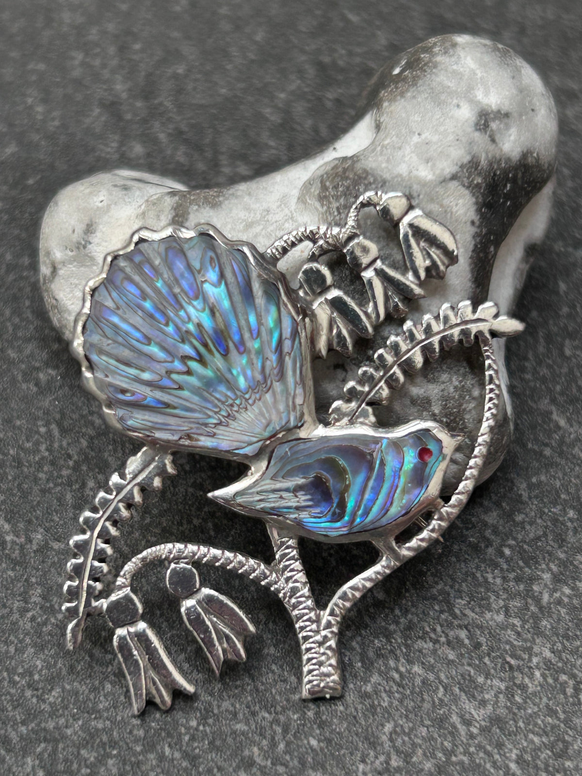 Beautiful Artisan Silver & Abalone Bird Brooch
