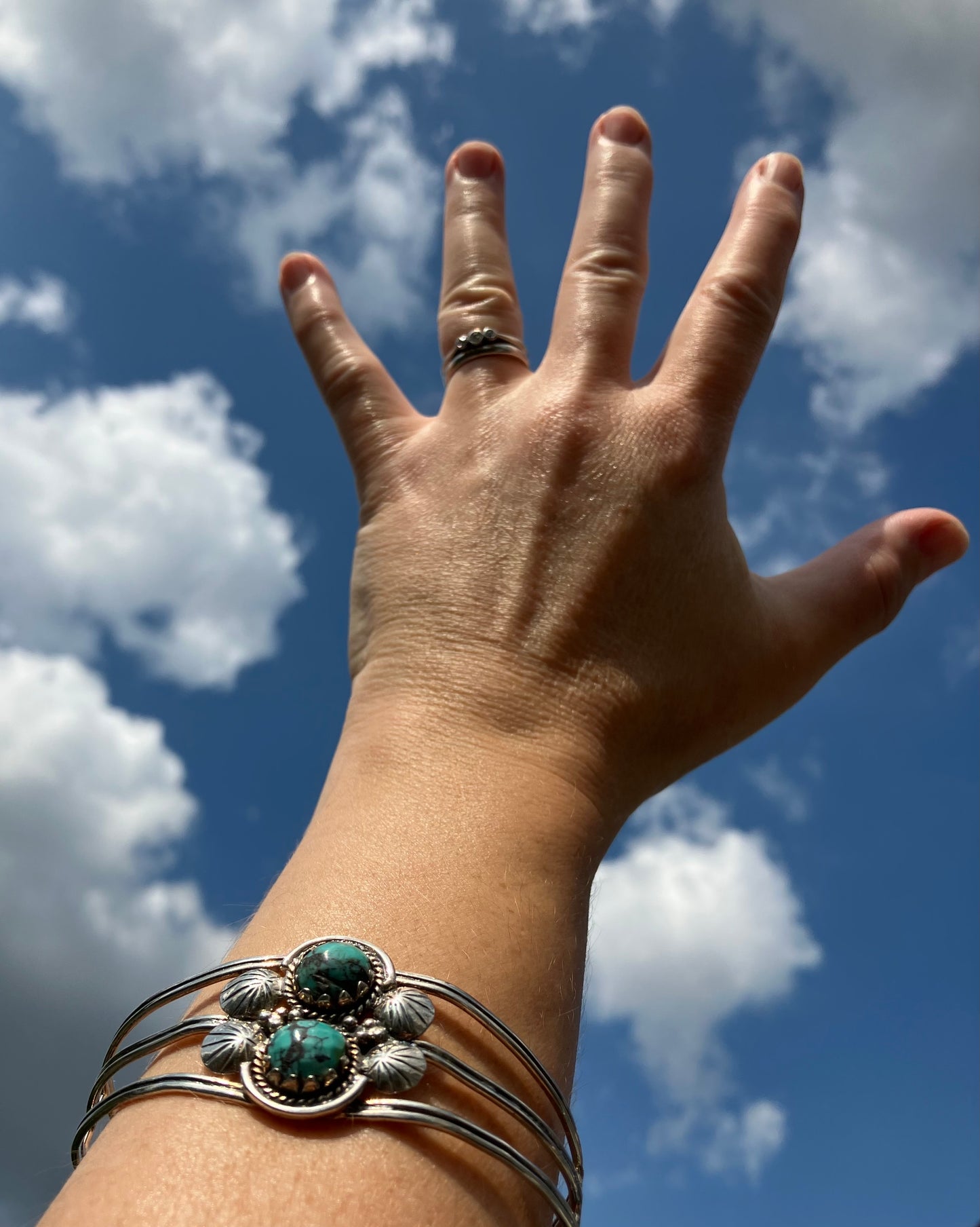 Vintage Native American sterling silver and turquoise bangle