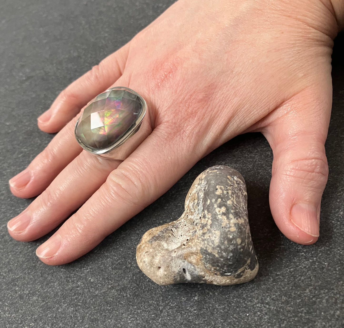 Impressive labradorite sterling silver ring.