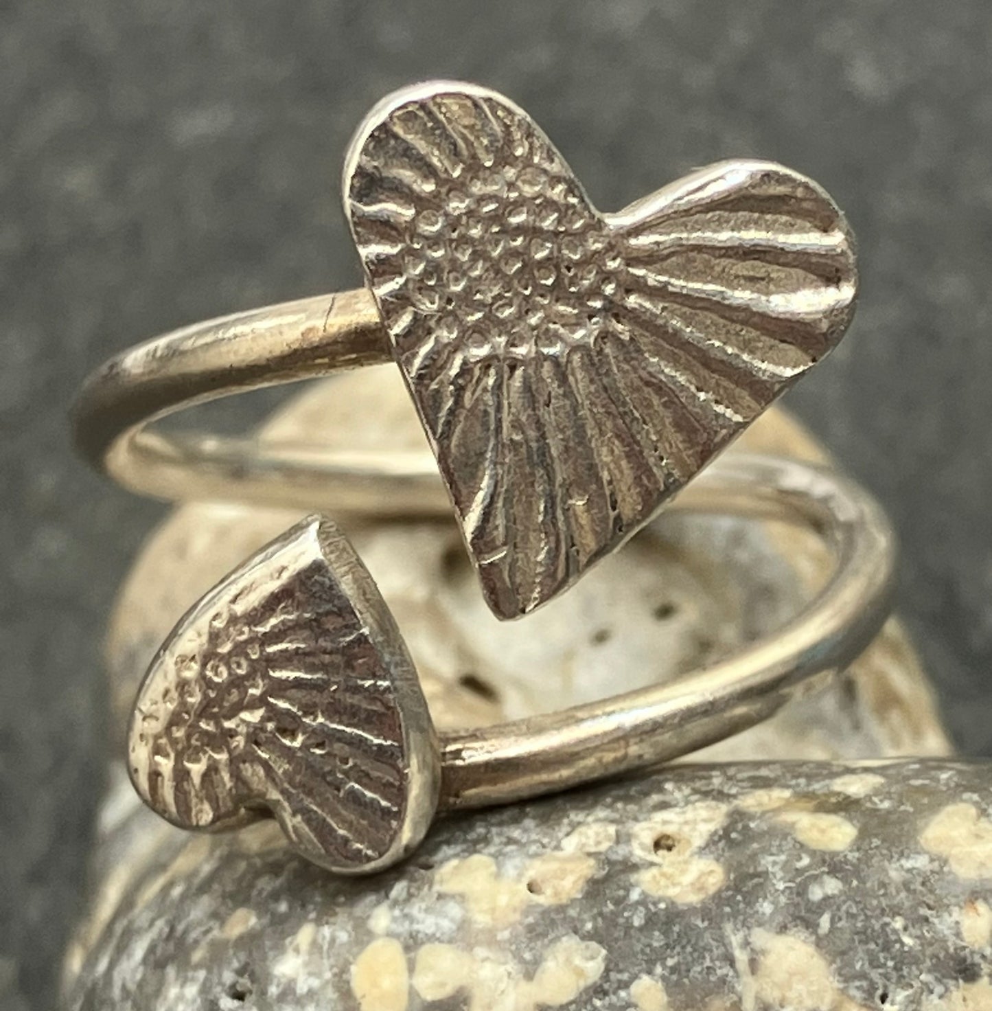 Vintage artisan two heart ring