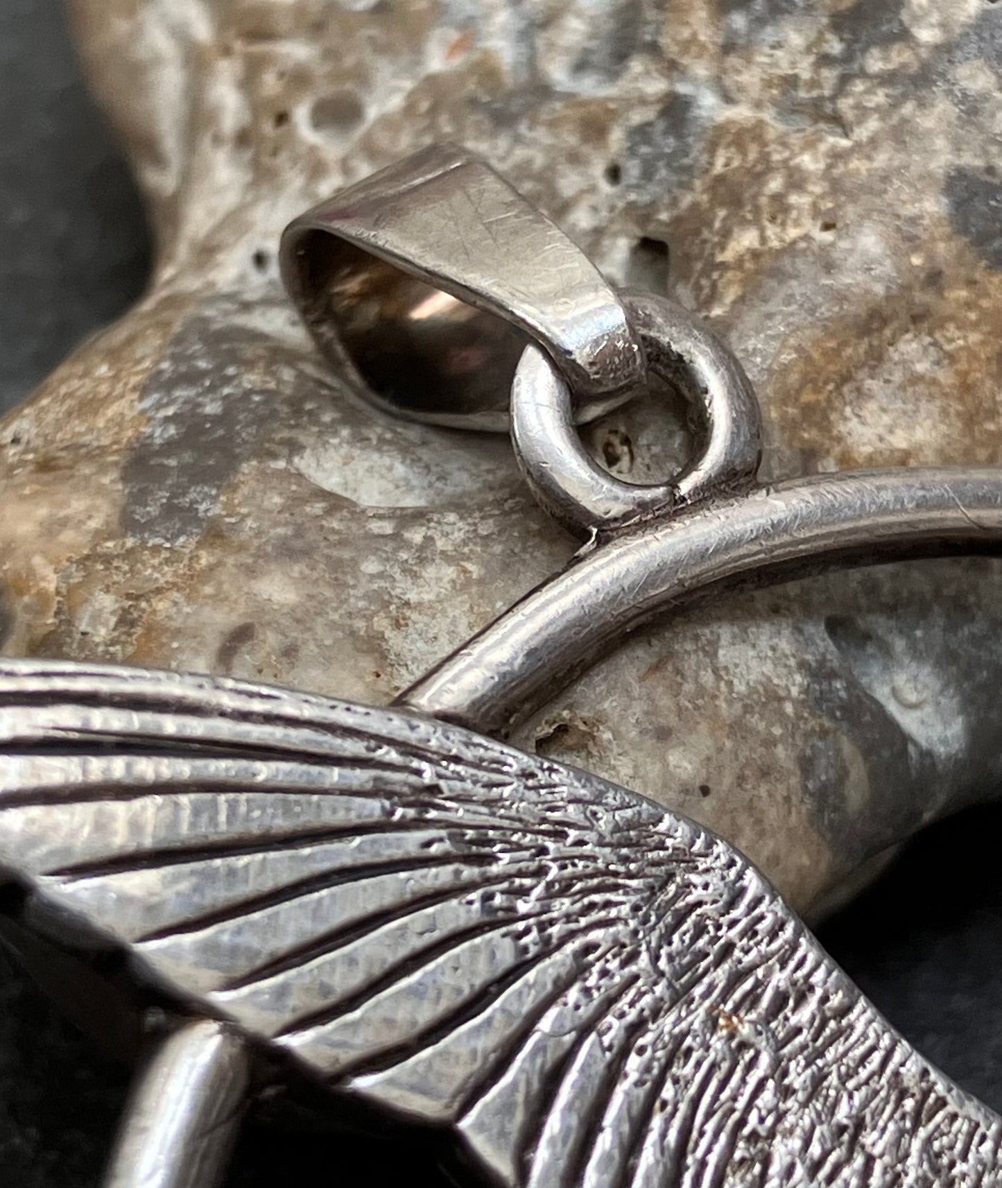 Vintage sterling silver Shetland pendant depicting an Arctic Tern in flight. 1973-4