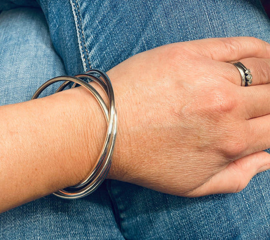 Vintage sterling silver three inter locking bangles - 1994