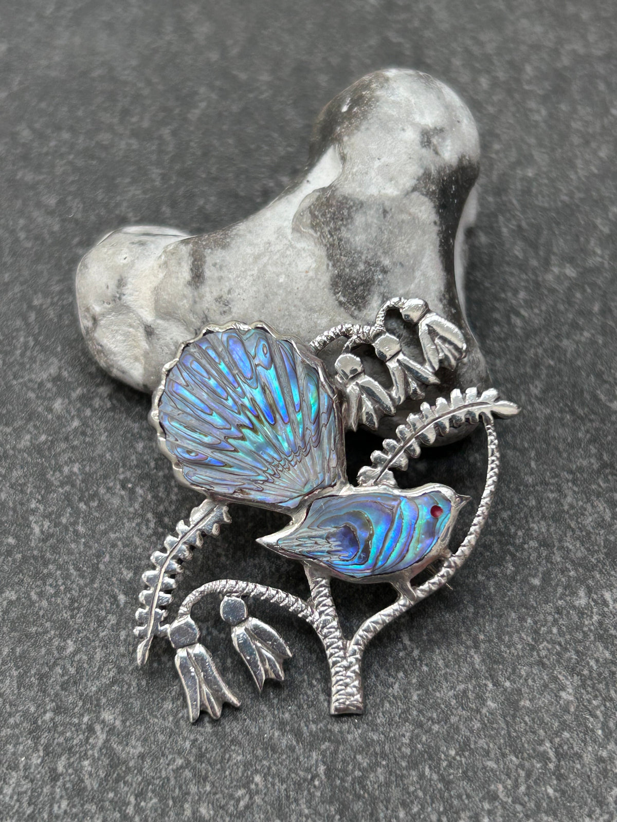 Beautiful Artisan Silver & Abalone Bird Brooch