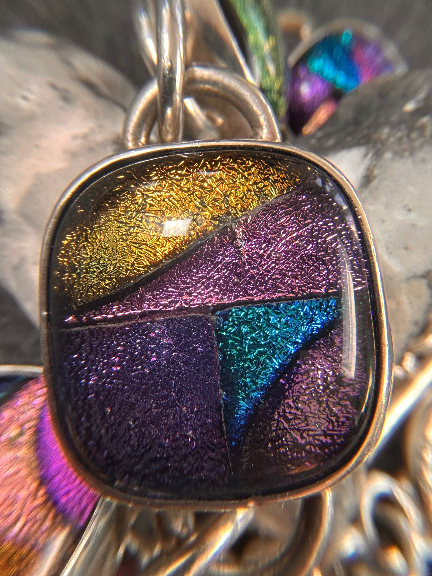 Vintage Sterling Silver Dichroic Glass Bracelet – Statement Piece
