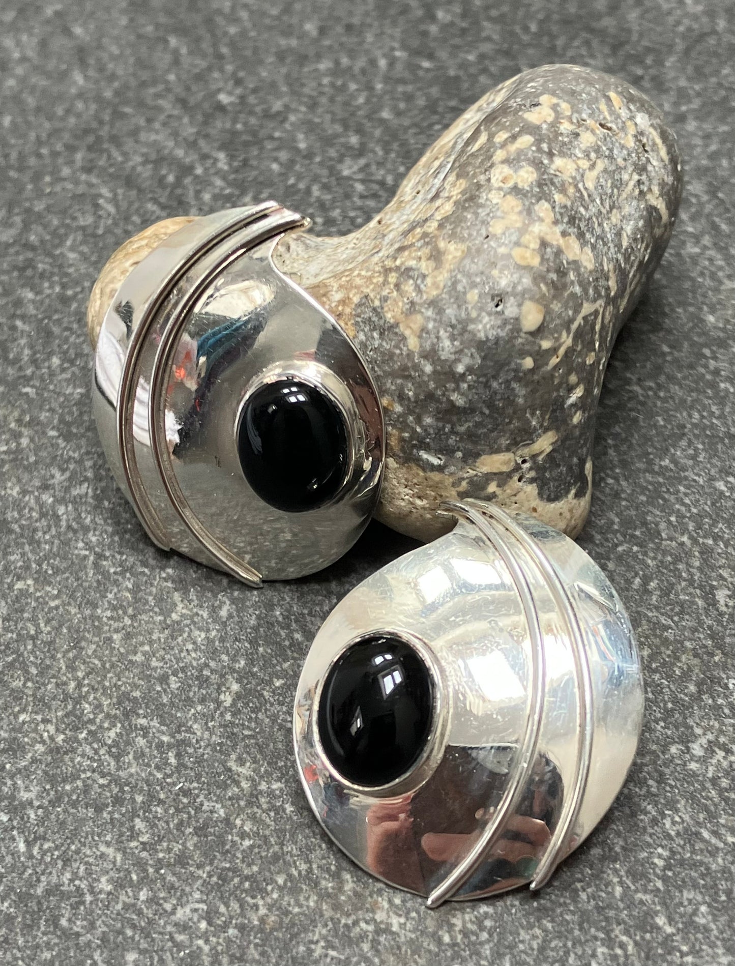 Vintage sterling silver and black onyx earrings.